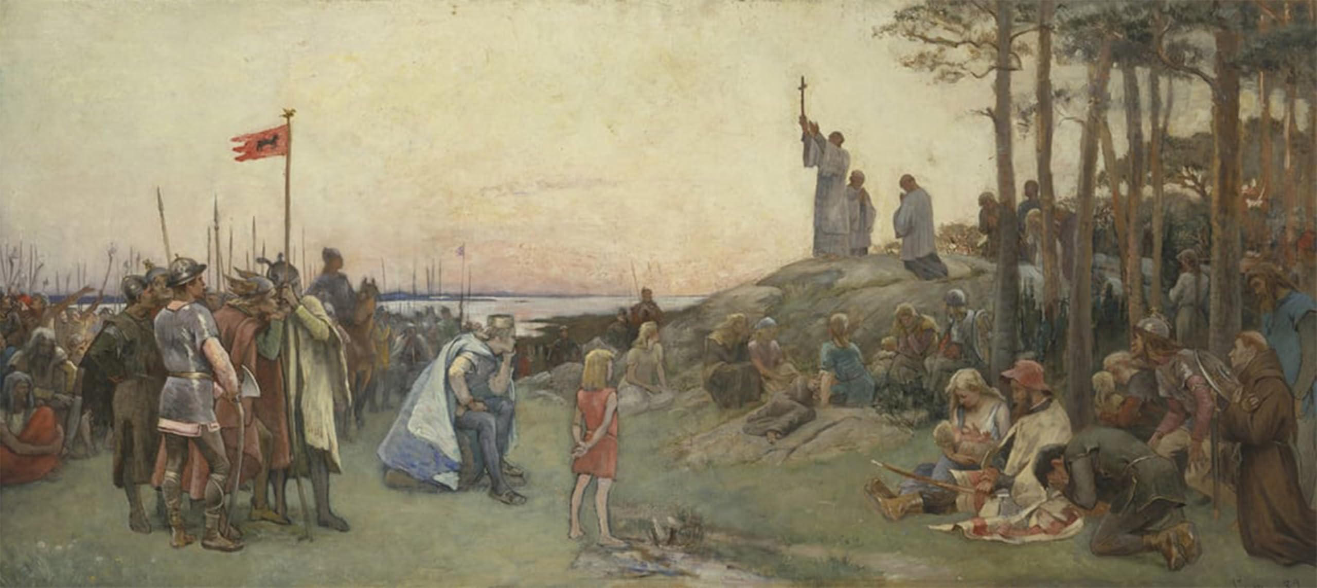 SERENDIPITP Vintage Wall Art Canvas Nordic Poster Canvas Print Picture Ansgar Preaching Christianity by Gustaf Olaf Cederstrom Wall Art Poster for Home Decor 60x90cm