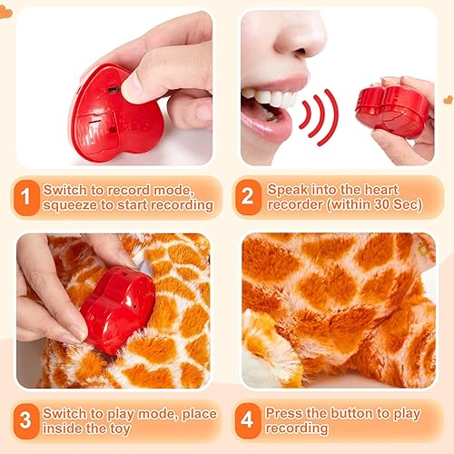 Miniatura 3 de Peluche de jirafa grabable de 13 pulgadas, dulce juguete de peluche suave con grabadora de voz, jirafa con grabación de voz, latidos del corazón,