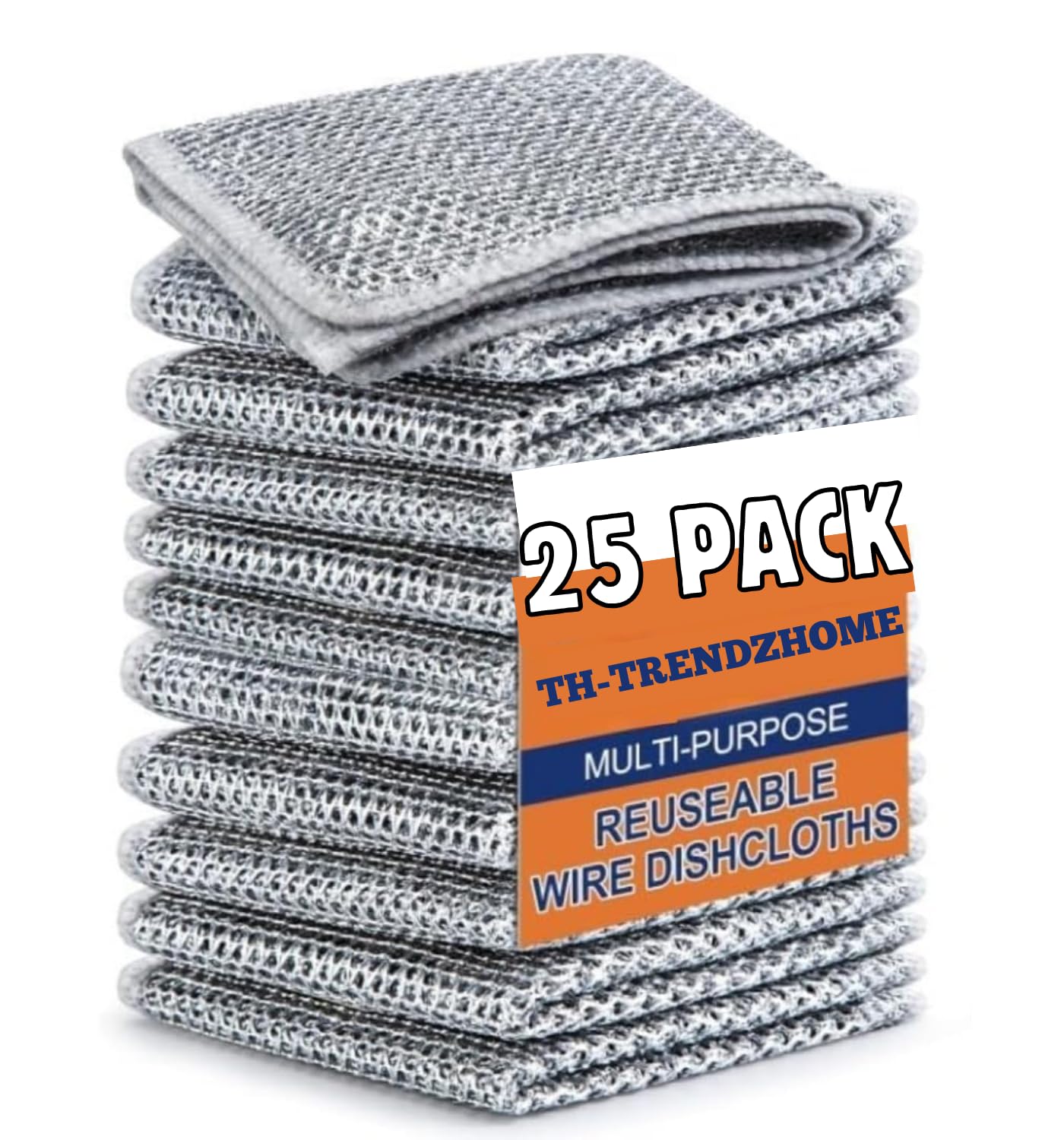 Trendz Home® 25 Pack Non-Scratch Wire Dishcloth, Steel Scrubber for Utensils Cleaning, Multipurpose Wet and Dry Cleaning Dish Wash Cloth Scrubber for Washing Dishes, Sinks, Counters
