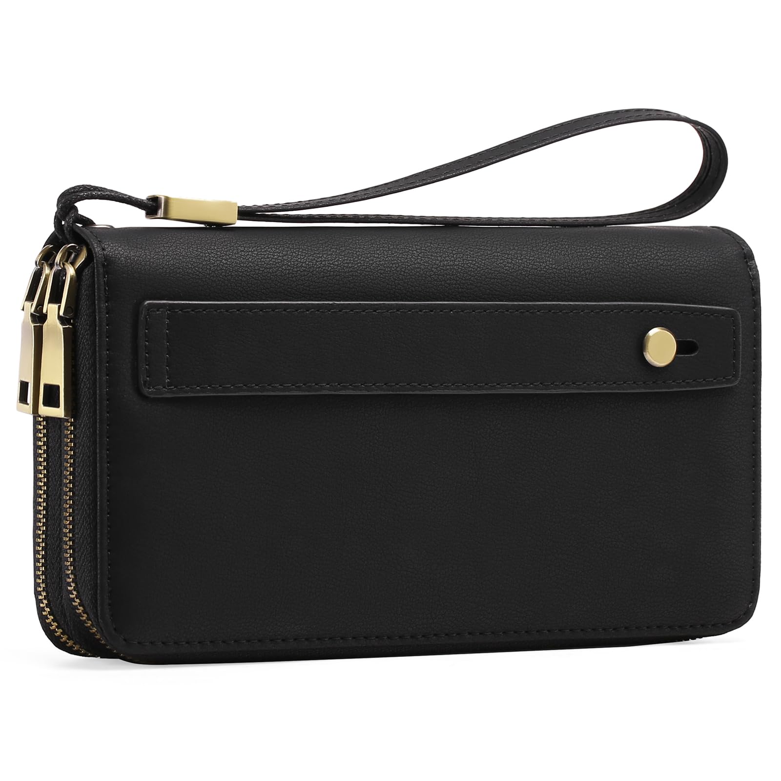 GAEKEAO Portefeuille Femme Grand, Porte Feuille Feminin Cuir Végétalien Double Fermeture à Glissière, RFID Porte chequier, avec Multiples Poches Portefeuilles et Porte-Cartes Idee Cadeau Femmes
