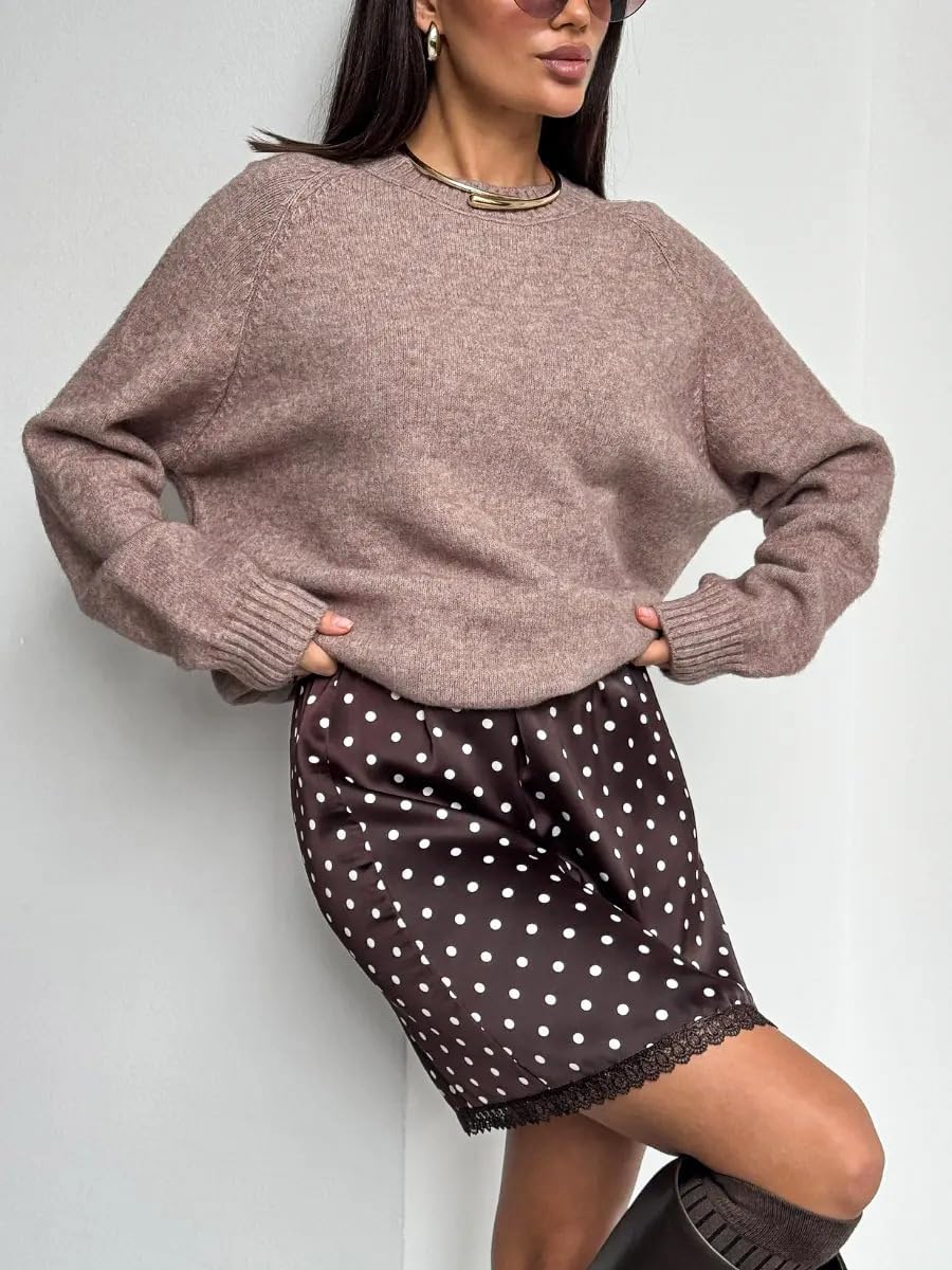 Polka Dot Mini Skirt High Waisted A-Line with Lace Hem Skirt Cute Outfit for Women