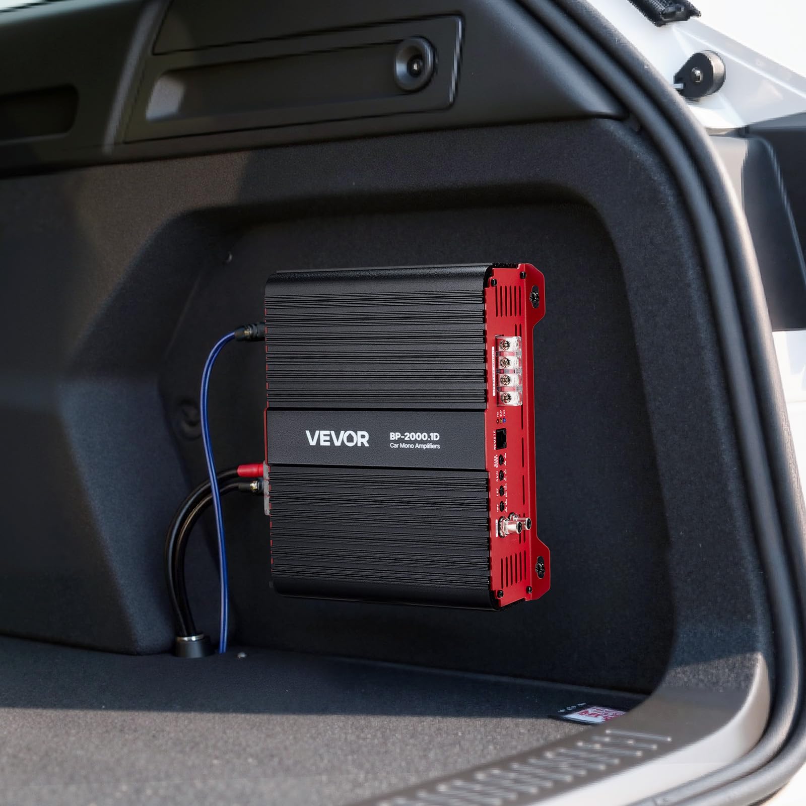 VEVOR Amplificador Monobloque para Coche de 2000 W, RMS MÁX. 1/2/4 Ohmios, Clase D/1 Canal, con Control Remoto de Nivel de Subwoofer, Filtro de Paso Bajo, Refuerzo de Graves y Control de Volumen