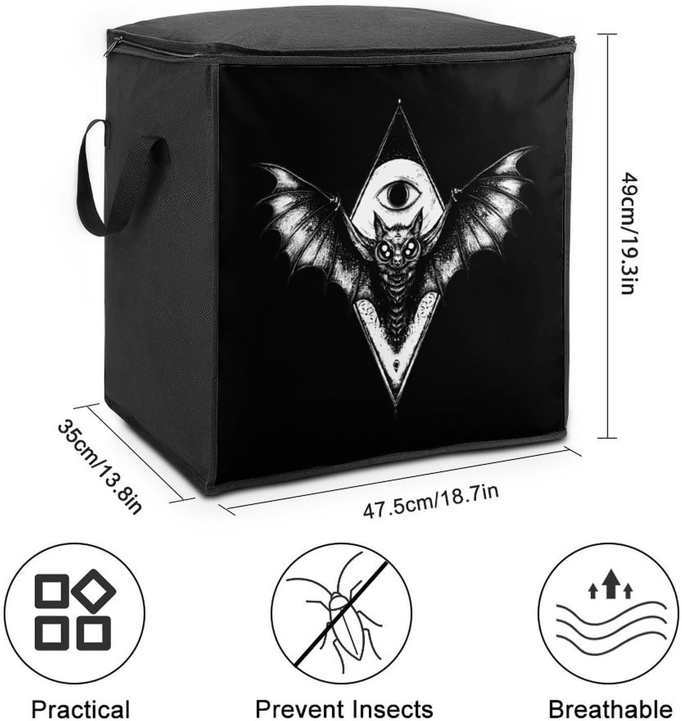 Bat with All-Seeing Eye Large Comforter Blanket Storage Bags Bins 70L Closet Organizer with Handles
