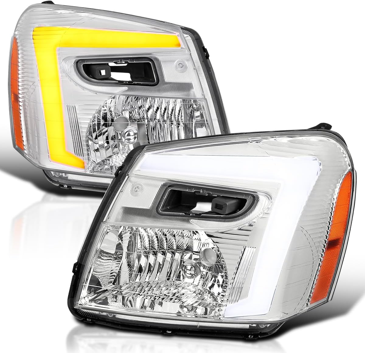 SPEC-D TUNING Chrome LED Tube Headlights w/Sequential Turn Signal and Startup Animation Compatible with 2005-2009 Chevy Equinox Left + Right Assembly