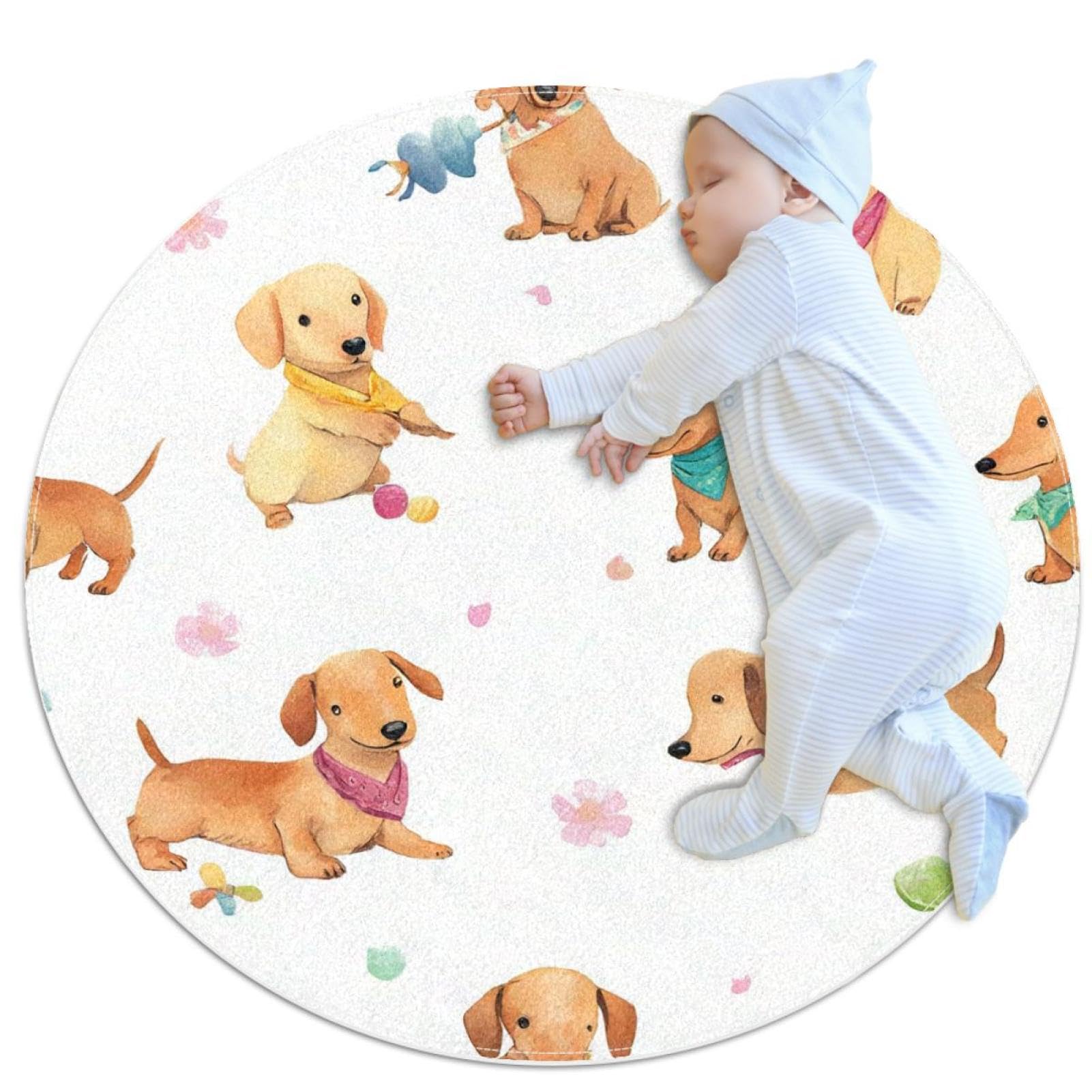 Tapis de salle de bain teckel antidérapant rond 1m pour sol de chambre