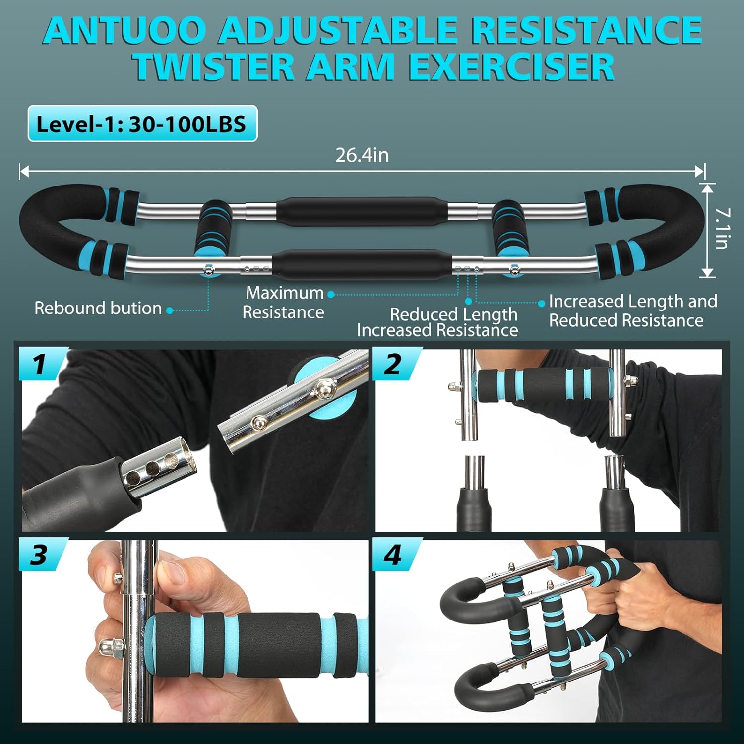 Twister Arm Trainer, 30-100lb Adjustable Chest Workout Bar, Power Arm Trainer for Men, Shoulder Arm Equipment, Forearm Strengthener, Portable Detachable Machine Full Body for Gym Home Fitness blue image 5 of 7 B0F62QQWPN