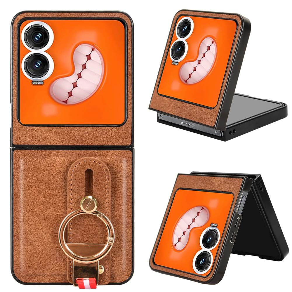Custodia Per Tecno Phantom V Flip In PU Pelle Con Cerniera Gialla – Cover Ultrasottile Con Supporto Per Ricarica Wireless - 2