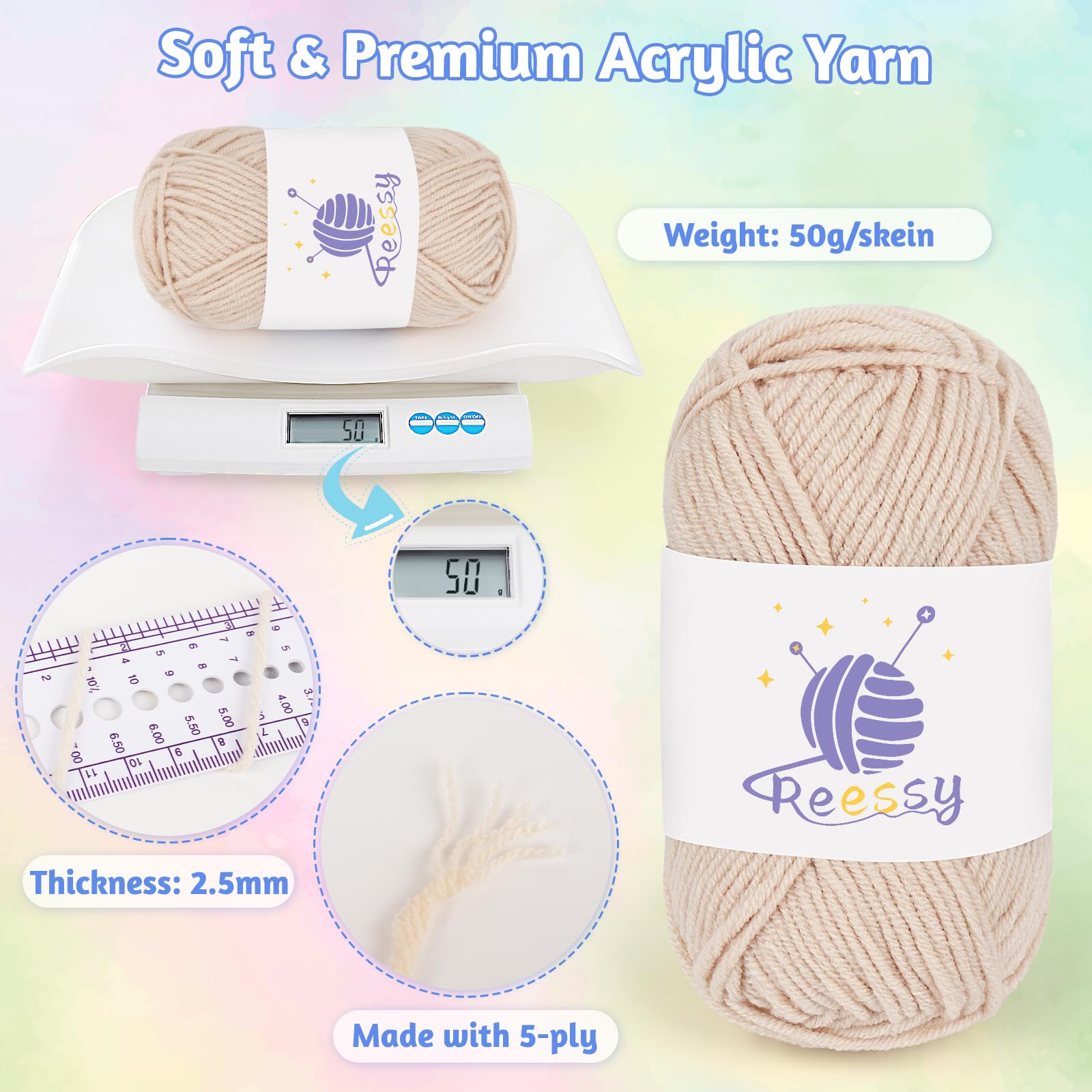 Reessy 10 Pack Knitting Wool Acrylic Yarn Crochet Yarn Set - Image 2