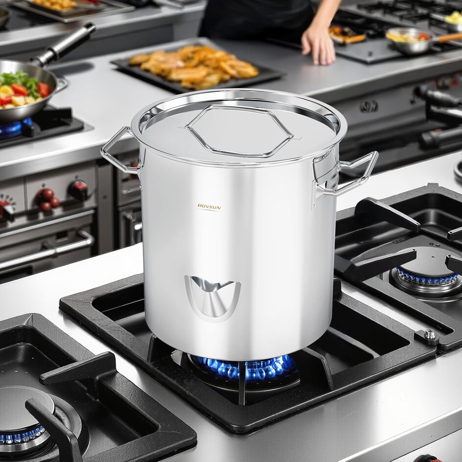 ROVSUN 20QT Stainless Steel Tamale Steamer Pot, Steam Pots for Cooking with Water Fill Spout, Steamer with Divider and Rack, Ideal for Seafood Crab Vegetables lobster