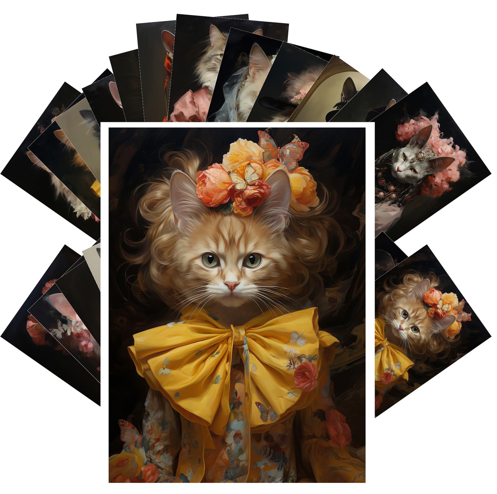 PIXILUV Regal Whiskers and Rosy Cheeks: A Postcard Collection of Aristocratic Felines Adorned in Victorian Splendor and Floral Grace