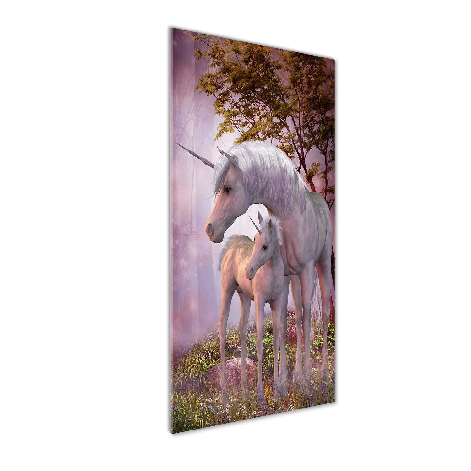 Image sur verre acrylique licornes decoration murale de pepiniere rose 50x125 cm Tulup
