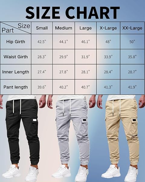 Mens Cargo Jogger Pants, Stretch Drawstring Sweatpants, Casual Tapered Pants with Multiple Pockets for Workout, Outdoor, Daily Wear - 4