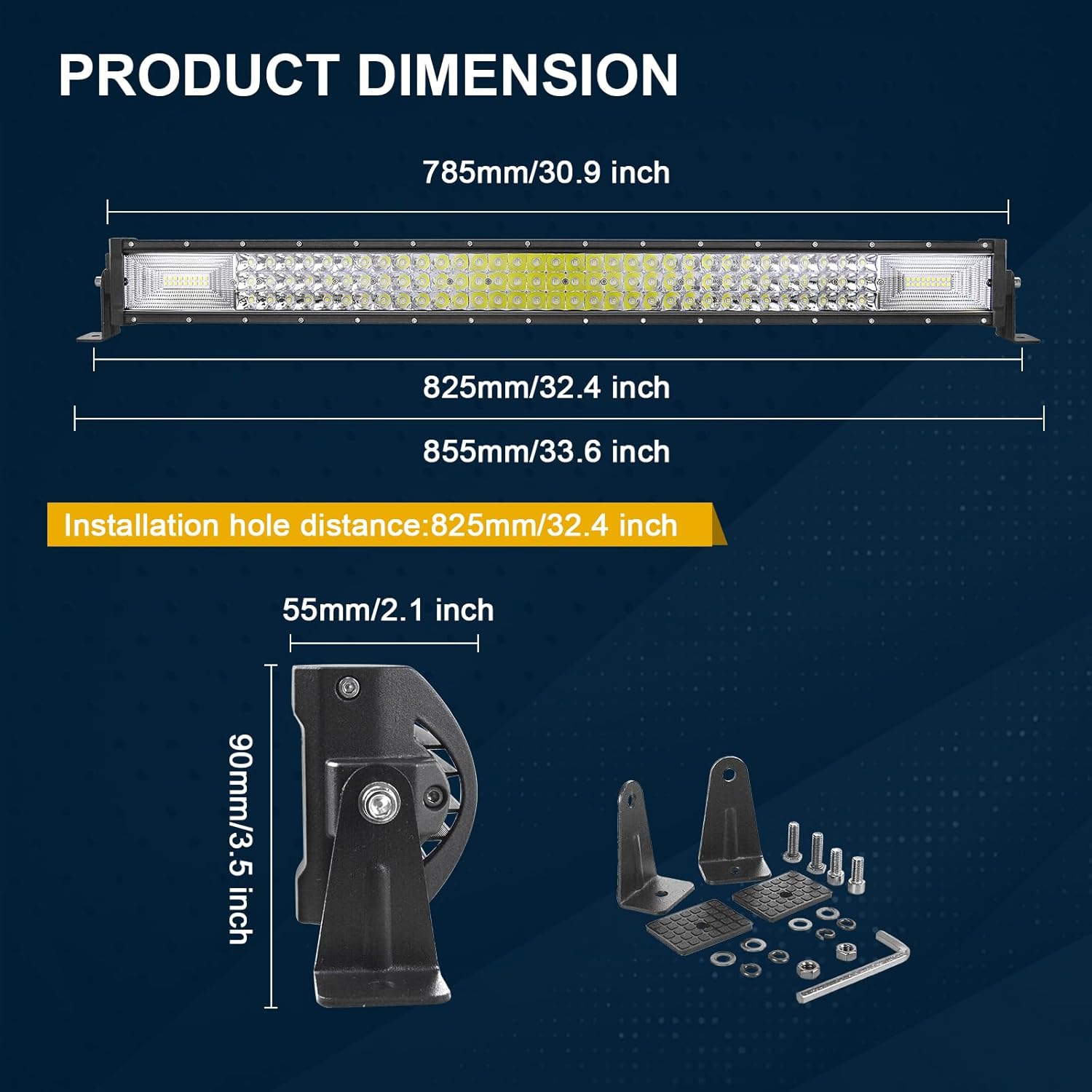 AUXTINGS Straight 32 inch 405W Car Led Light Bar with 12V Strobe Remote Control Wiring Harness Cable Kit 6000K Flood Spot Beam Triple Row Driving Work Lamp for Jeep Off Road Truck SUV 4x4