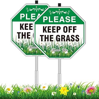Keep Off Grass Sign for Yard, 2 Pack- 10" W x 28" H All Aluminum Keep Off The Grass Signs with Stake- Stay Off Grass Sign- Don't Step On The Grass- No Dog Lawn Signage