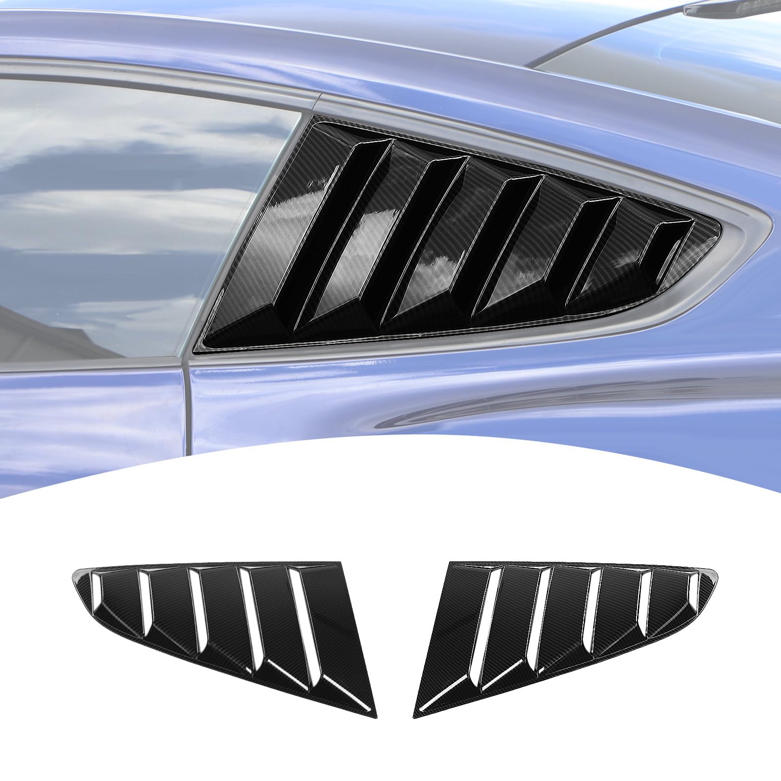 PDKLIN for Mustang Rear Side Quarter Window Louvers Scoop Decal for Mustang 2015 up Black ABS Carbon Fiber Exterior Accessories 2pcs