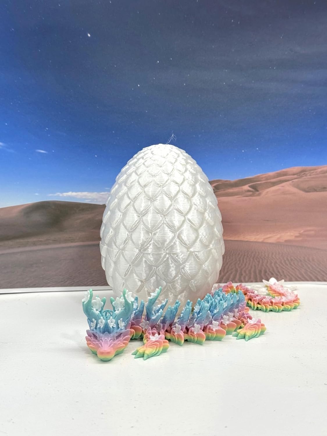 3D Articulated Dragon with Dragon Egg, Fidget Toy Dragon, Rainbow Cherry Blossom Dragon, Executive Desk Toy D060-WE