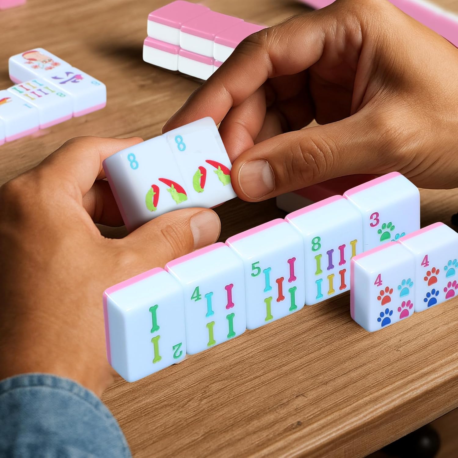 Sosation Animal-Themed Mahjong Set 160 Quality White Tiles (1.2 Inch, Tiles Only) Mini American Mahjong Game Set for Ideal Gifts, No Additional Accessories