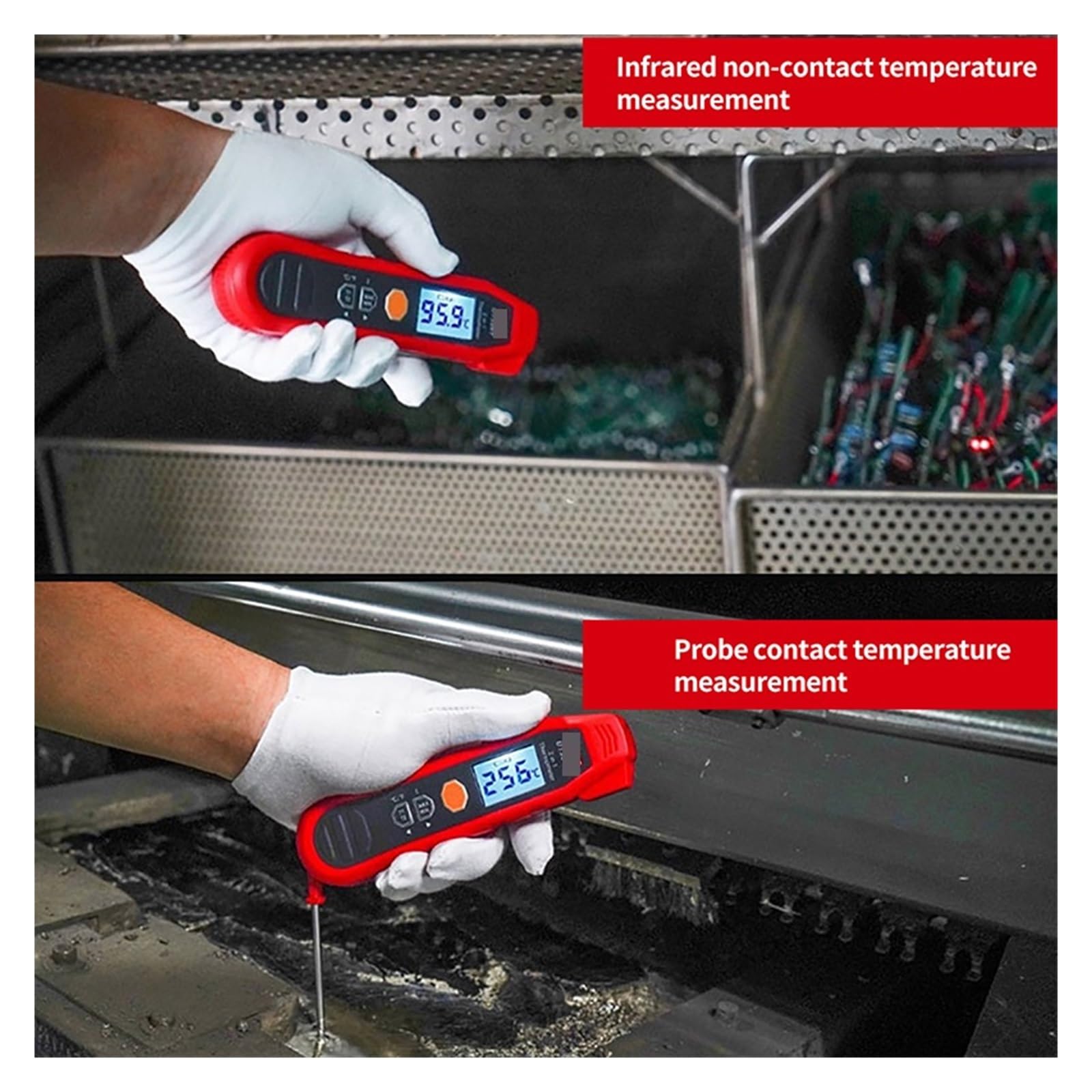 Termómetro infrarrojo 2 en 1, termómetro digital UT320T, sonda de medición de temperatura de -40 °C a 300 °C.