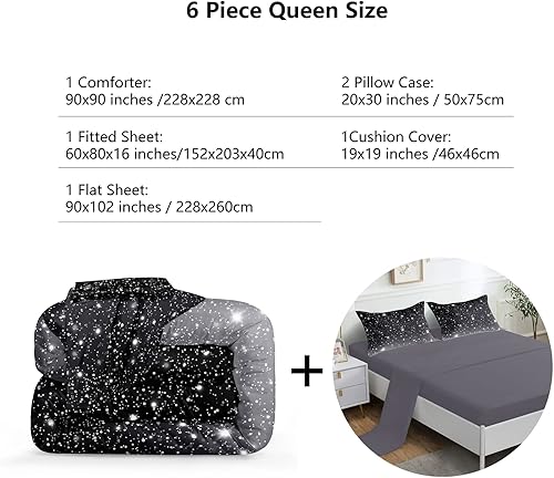 Miniatura 10 de 5 Pieces Rainbow Glitter Sparkles Comforter Set Twin Size Galaxy Starry Sky Bedding Sets 5 Pieces Bed in A Bag for Kids Teen Girls Ultra Soft