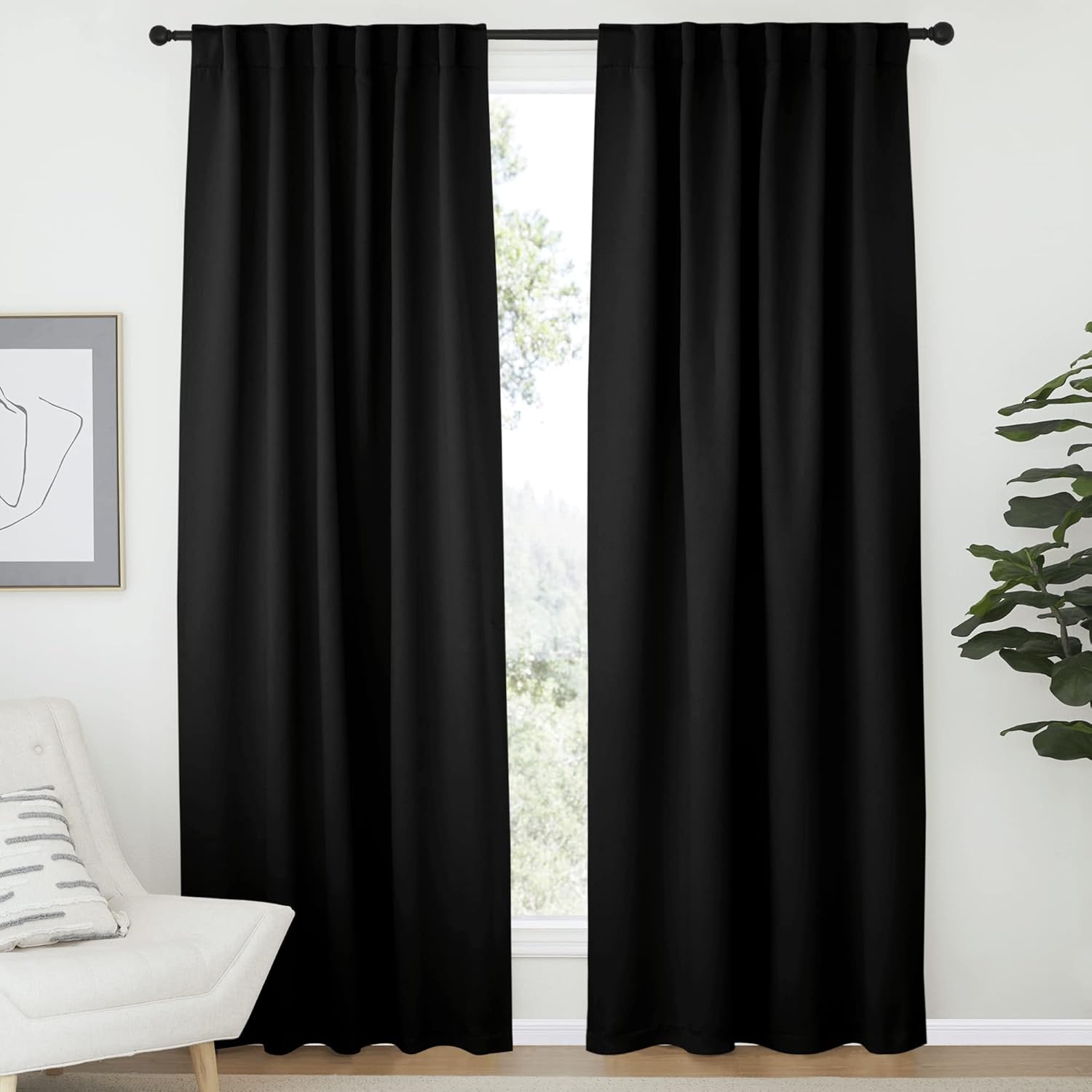 NICETOWN Halloween Living Room Blackout Draperies Curtains - (Black Color) W52 x L72, 2 Pieces, Room Darkening Window Blackout Drape Panels