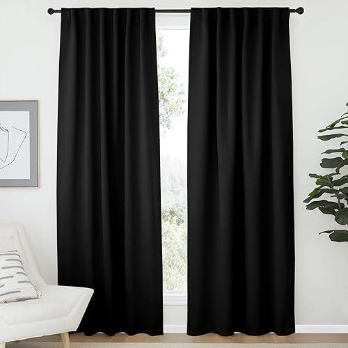 Halloween Living Room Blackout Draperies Curtains - (Black Color) W52