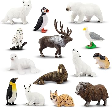 Toymany 18PCS Arctic Animals Figurines Set, Polar Animals for Polar Bear Animal Toys, Caribou, Penguin, Walrus, Wolf for Preschool Kids & Toddlers