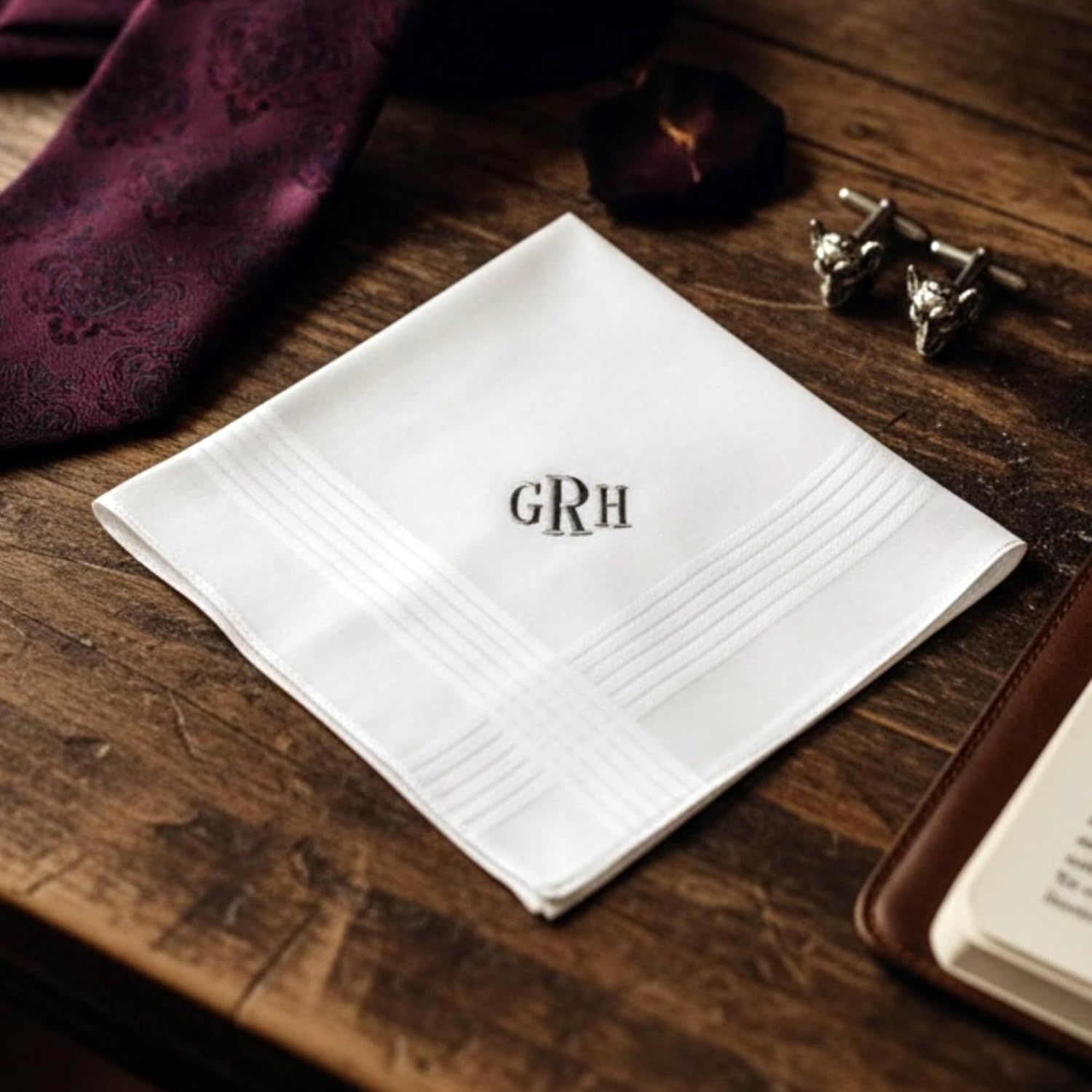 Personalized Men’s Handkerchief with Monogram – Custom Embroidered Initials Cotton Hankie for Groom, Groomsmen, or Father of the Bride – Elegant Wedding Gift, Classic Gentleman Accessory - Valentines Day - Image 2