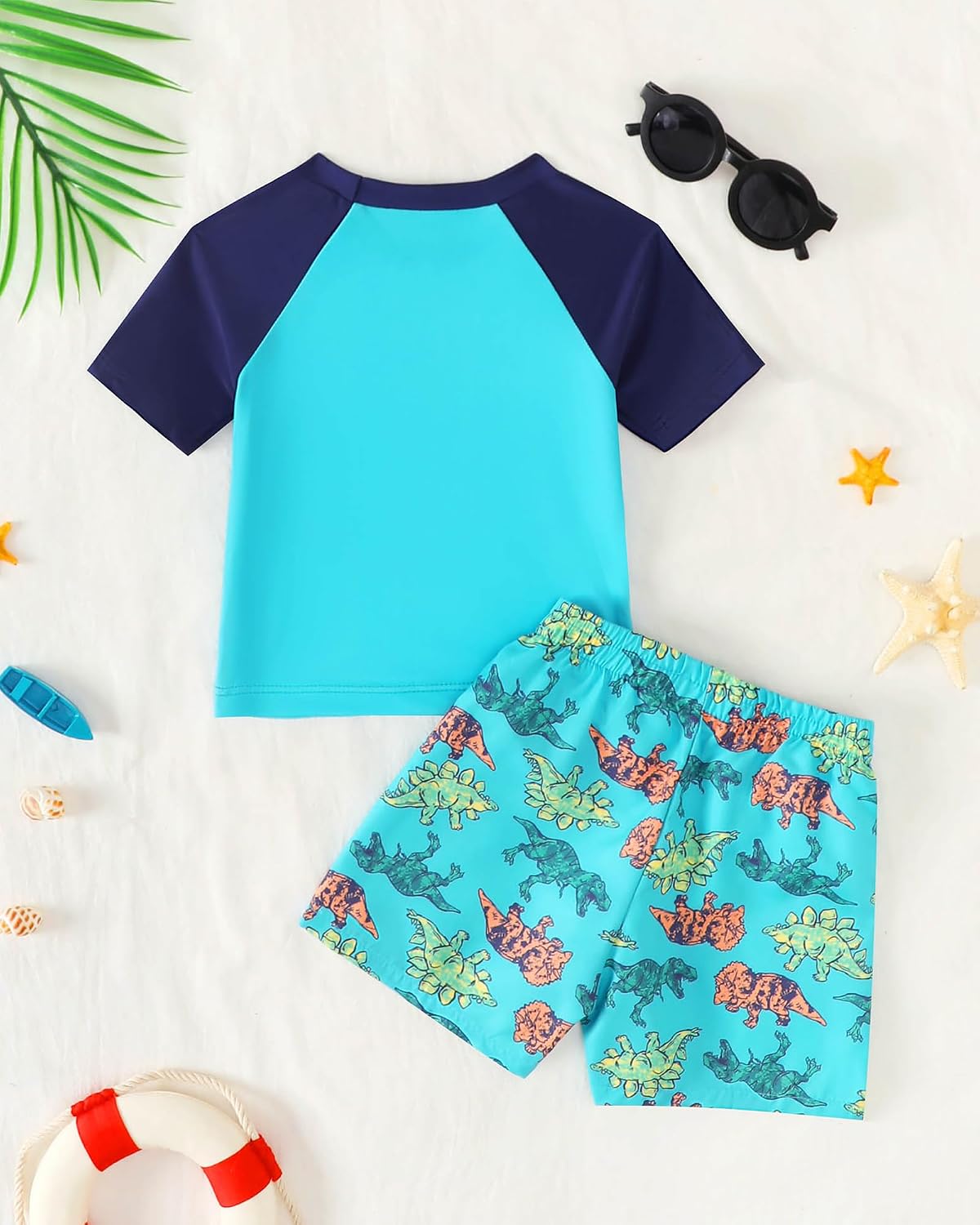 NZRVAWS Toddler Baby Boy Swimsuit 2 Piece Rash Guard Set Short Sleeve Shirt Boys Swim Trunks Kids Bathing Suit Swimwear