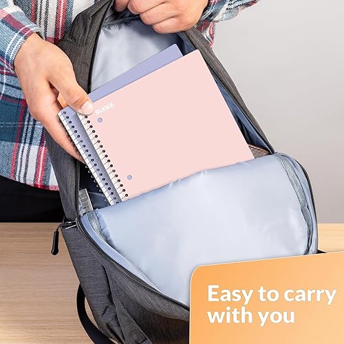 Miniatura 7 de SUNEE Cuadernos en espiral, 1 materia, paquete de 10 unidades, papel rayado universitario, 8 x 10-12 pulgadas, 70 hojas por cuaderno, papel