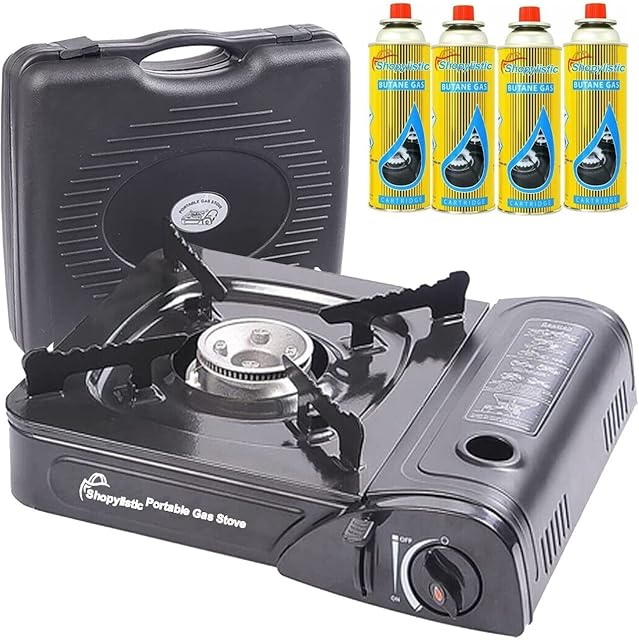 Portable Camping Stove with Cary Case | Premium Camping Gas Stove Compliant Camping Stove Gas Portable Gas Camping Stove with Automatic Ignition & Heat Control (Camp Stove with 4 Gas Canisters)