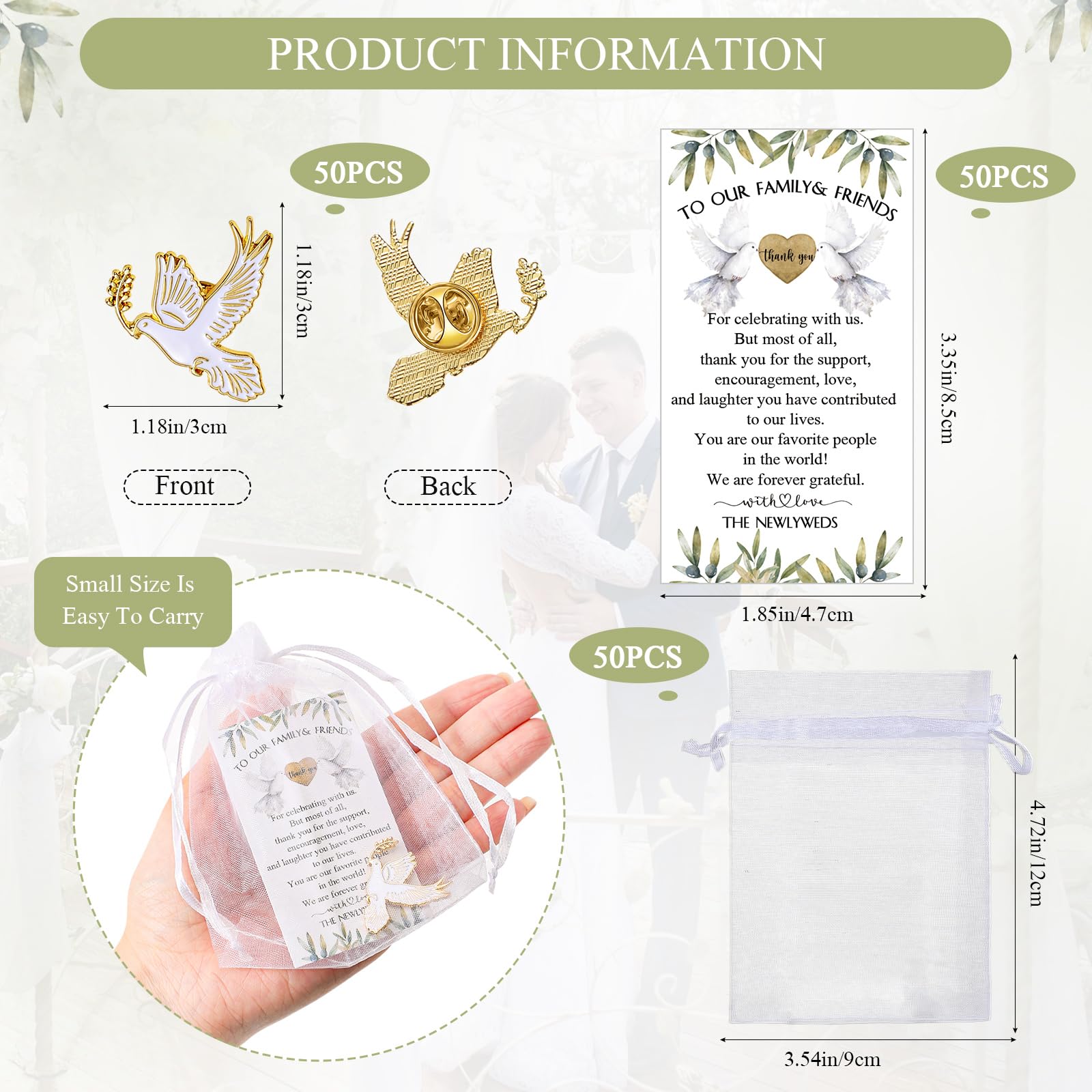 Amazon.com: 50 Sets Dove Pin Bulk Wedding Favors Includes  display picture 2
