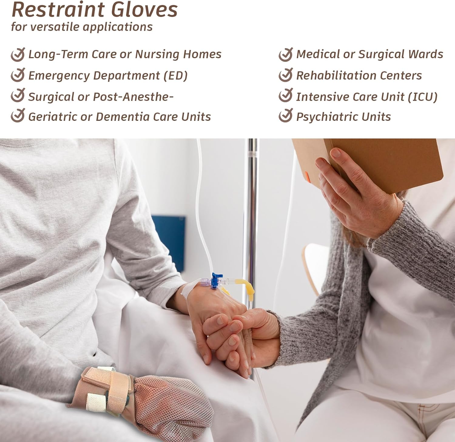 Dementia Restraint Gloves - 2PCS, Medical Mittens, Control Mitts Safety Hand Glove, Dementia Products for elderly. Hand Restraint Mitts for Elderly, Anti Scratch Gloves for Alzheimer's