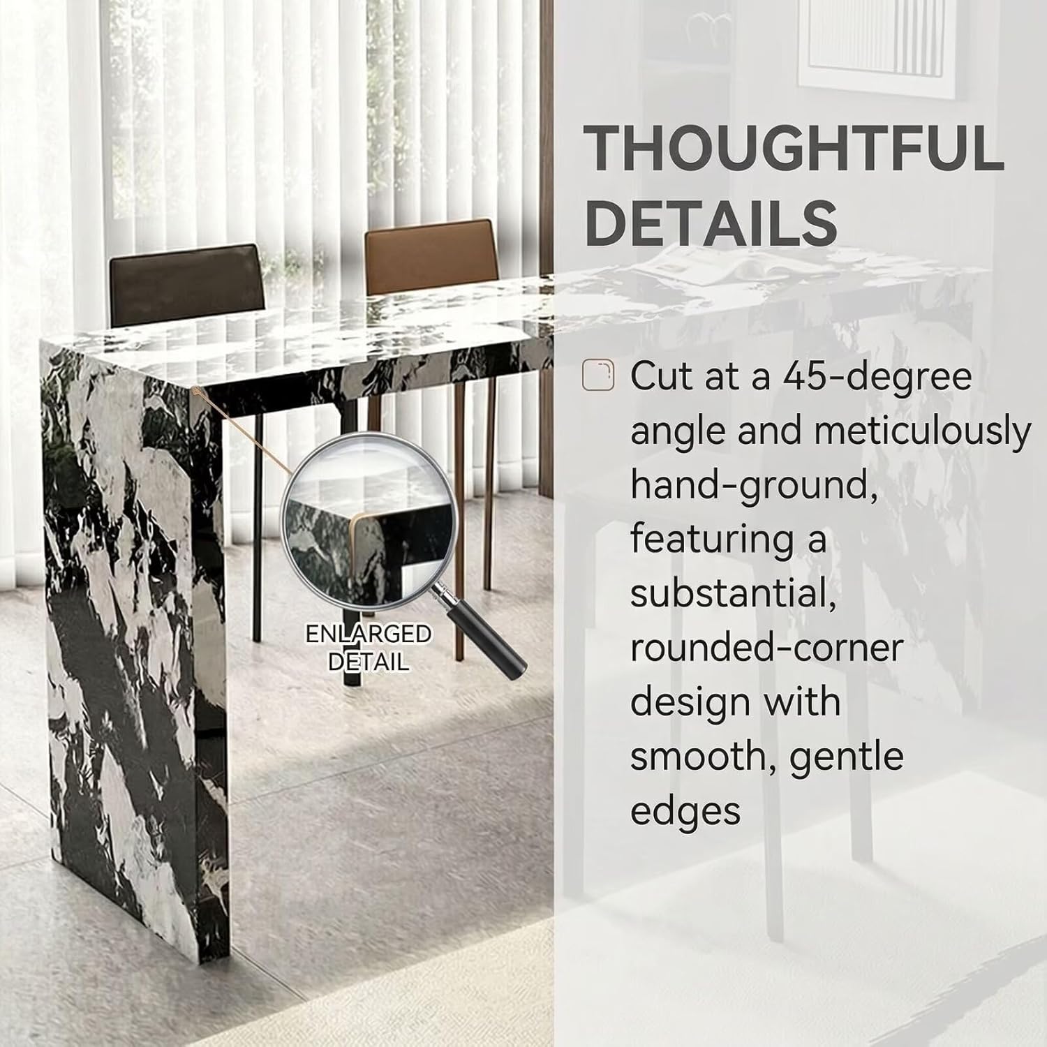 Bar Table - High Top Bar Table with Marble Pattern, Modern Living Room Tall Counter Includes Open Storage for Home Office (88IN No Chairs)