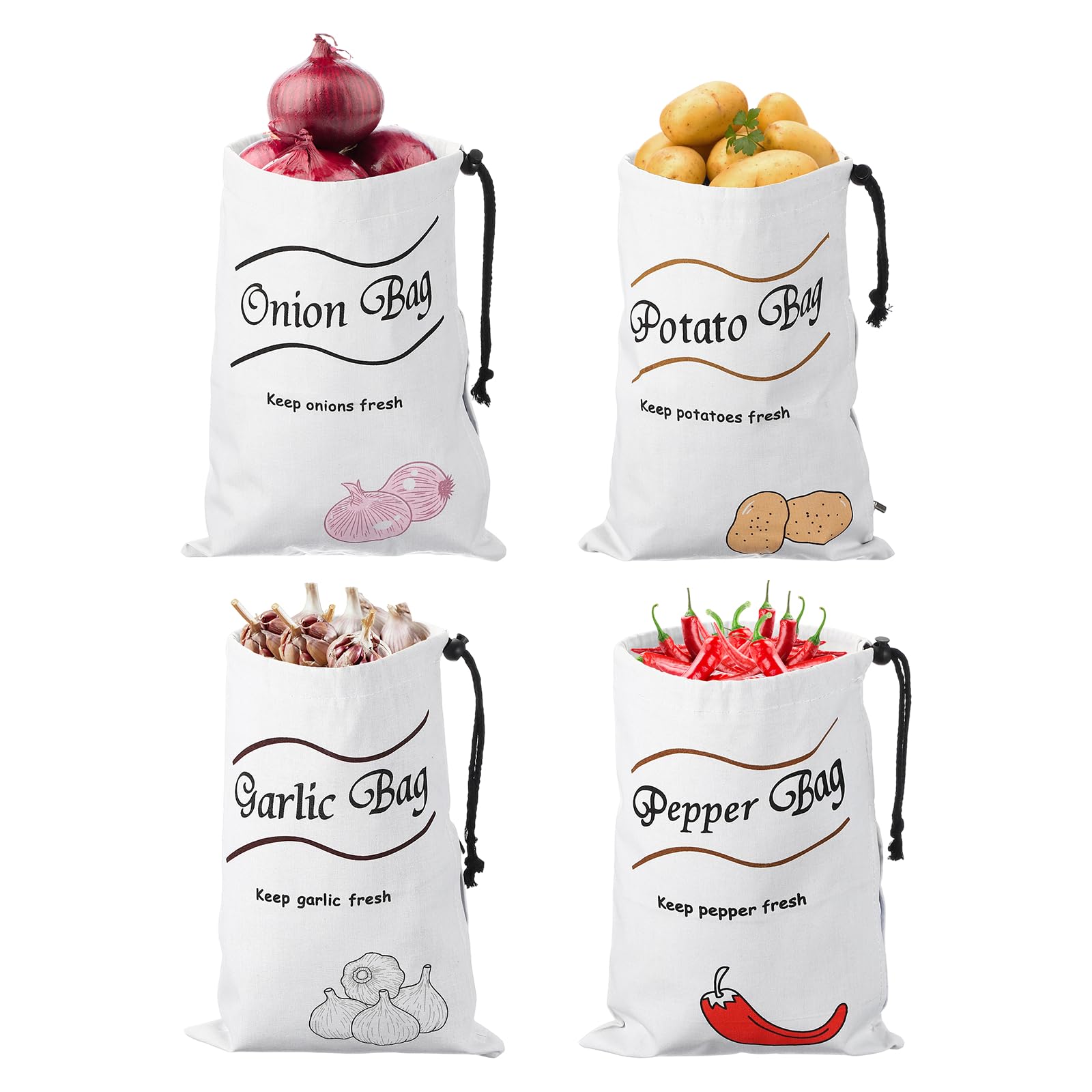Sac de rangement pour oignons et pommes de terre réutilisable à cordon