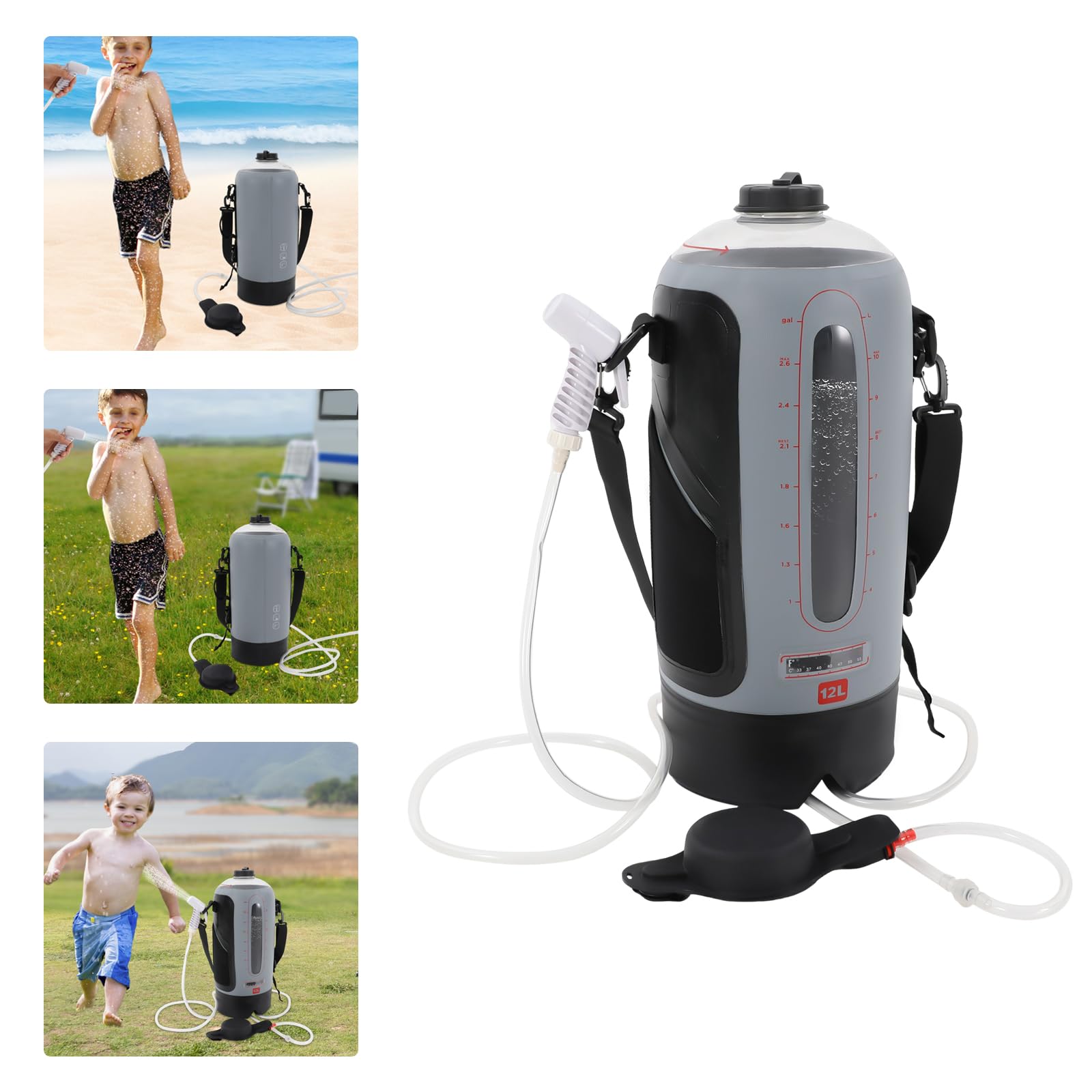 12L Campingdusche mit Luftpumpe und Duschkopf, Portable Hochdruck Camp Dusche, Camping Dusche Set für Camping Wohnwagen Wohnmobil Strand Hundewäsche