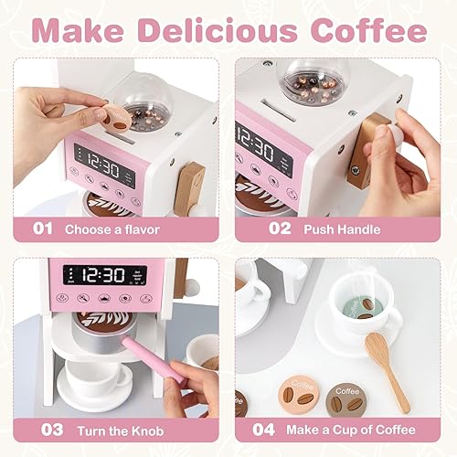 Miniatura 3 de INFANS Juego de cocina esquinera para niños, juego de cocina de madera para niños pequeños con luces, sonidos, lavadora, lavavajillas,