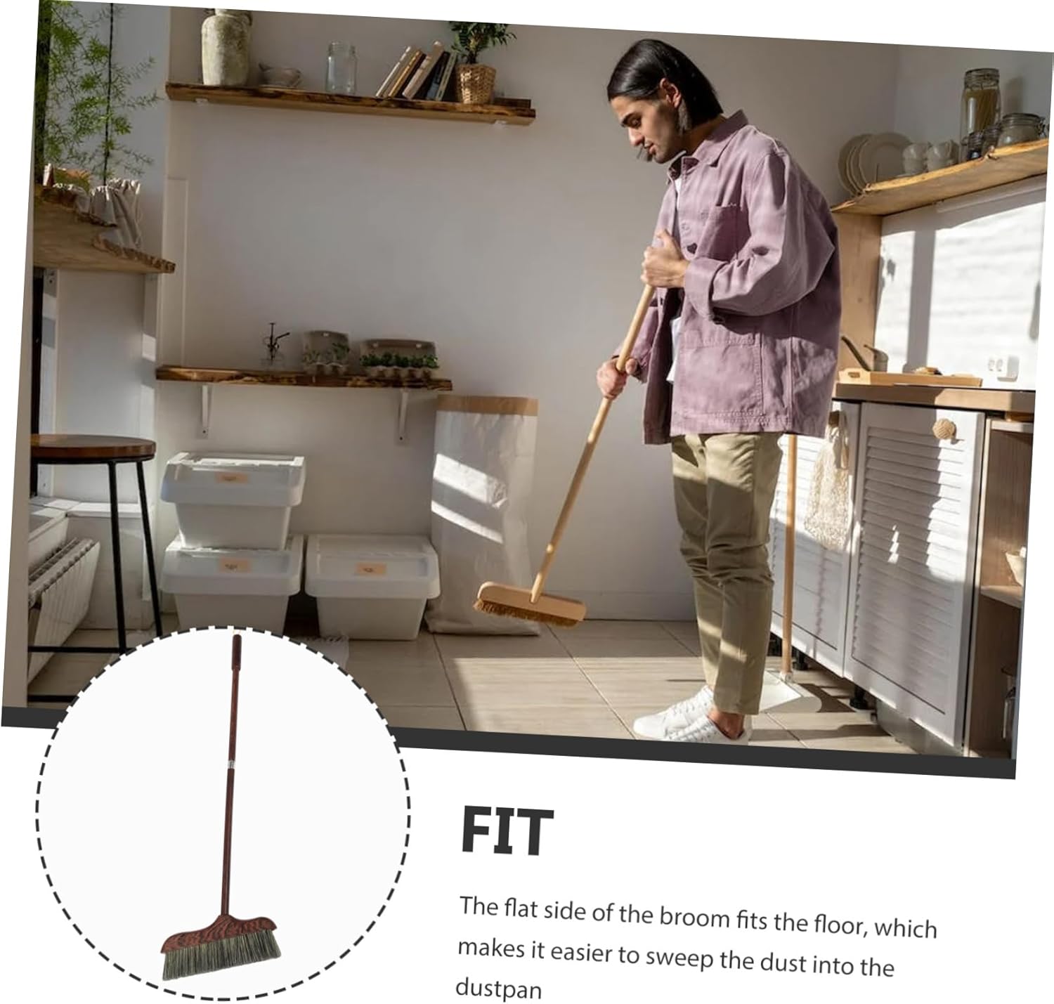 Ipetboom Long Handle Broom Rows Soft Bristles Home Cleaning Device Dust Pet Hair Removal Easy Installation