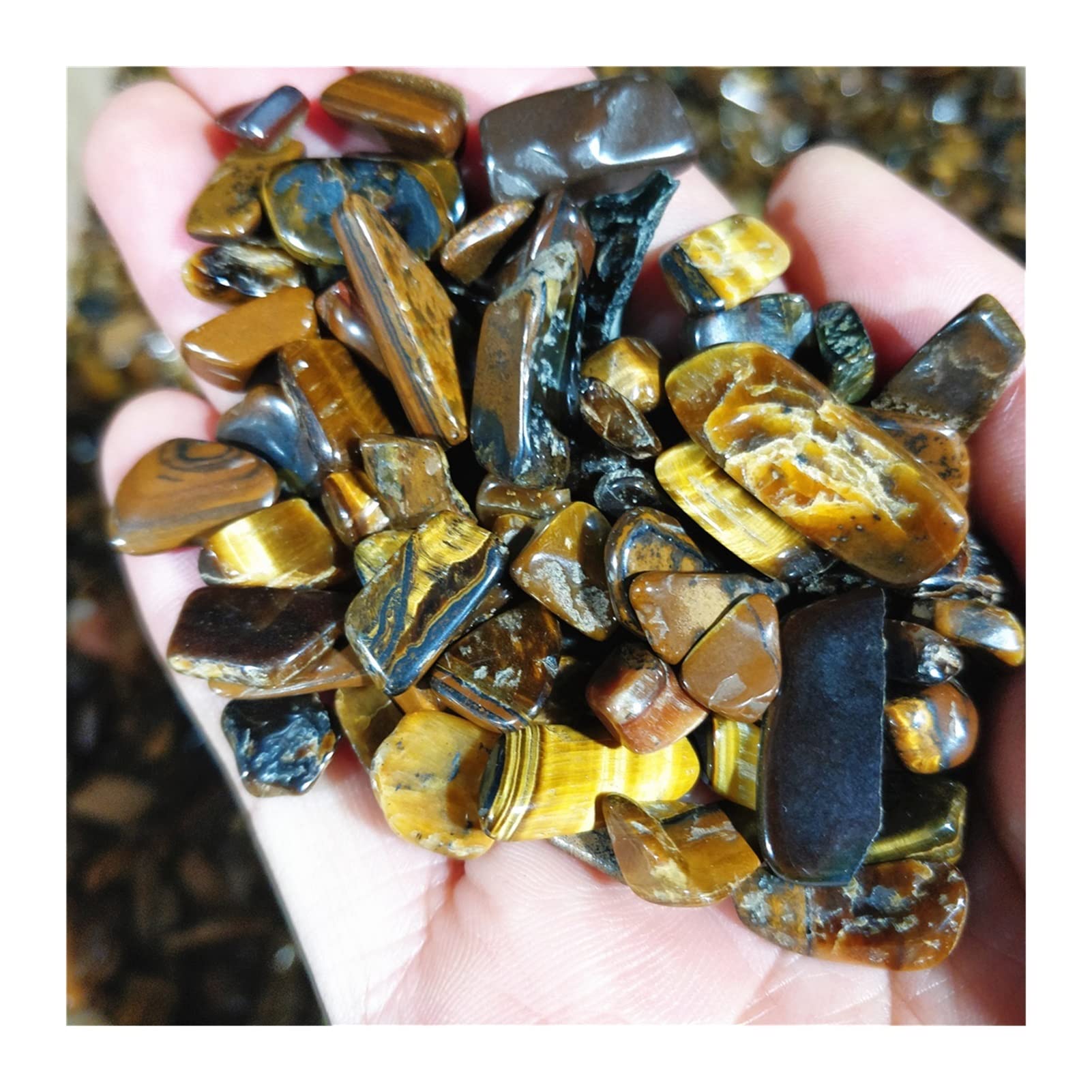 Grava de Cristal de Ojo de Tigre Amarillo Natural, espécimen de for Acuario, Decora con Buen Gusto, Piedras rodadas de Ojo de Tigre en decoración a Granel MZOGODWI (Size : 500g)