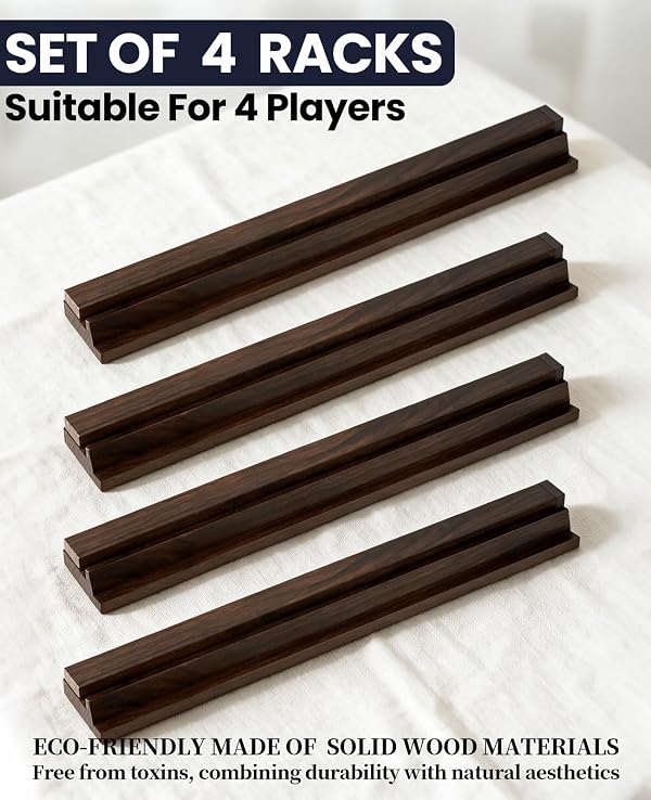 MUTEX American Walnut Wooden Mahjong Racks with Pushers Set of 4, 17.5" by MUTEX - Used condition - Image 5