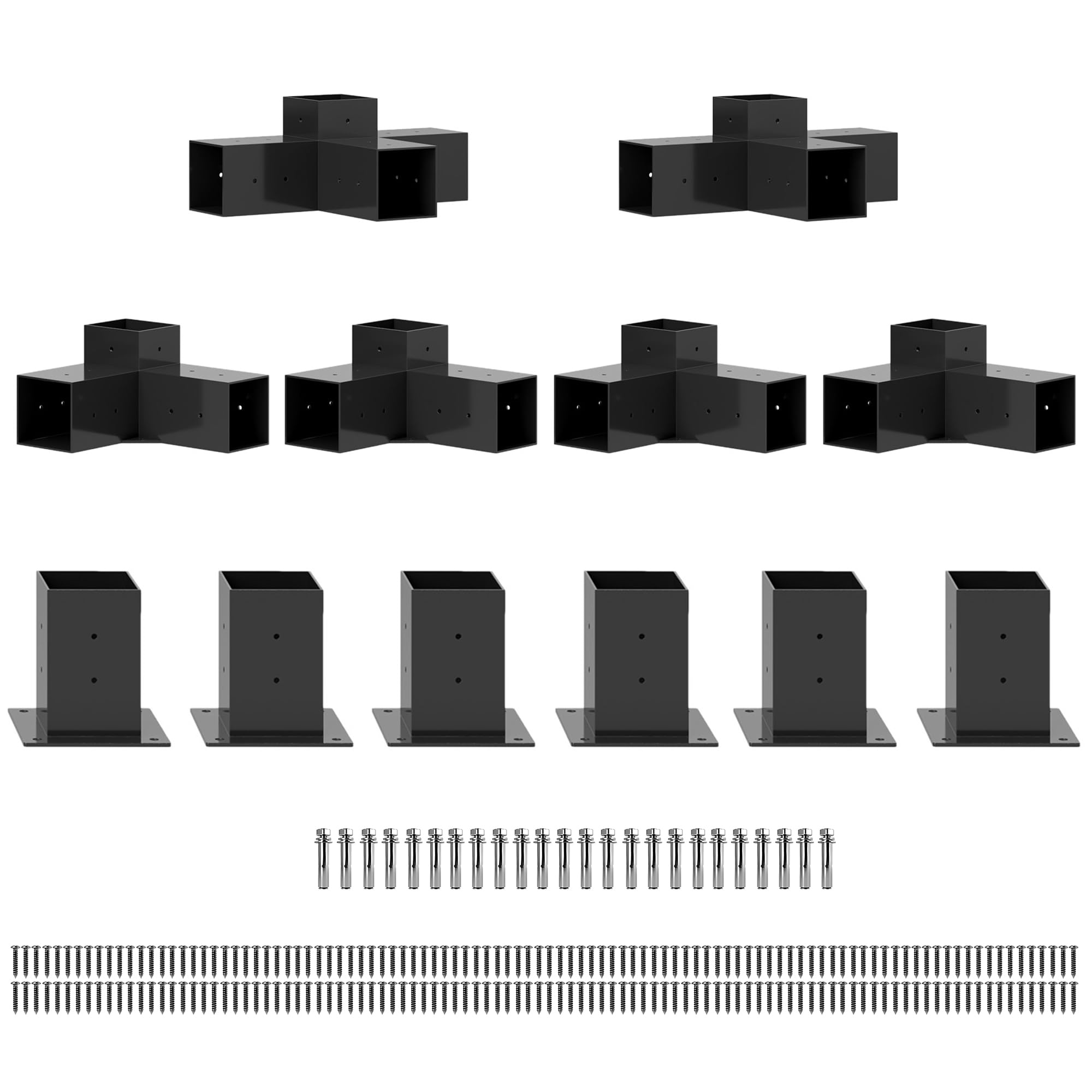 Outsunny DIY Pergola Kit, Pergola Brackets Set with 3-Way and 4-Way Corner Brackets Plus Post Base for 9.6 x 9.6 cm (Actual 9.2 x 9.2 cm) Lumber, 12 PCS with Screws Included