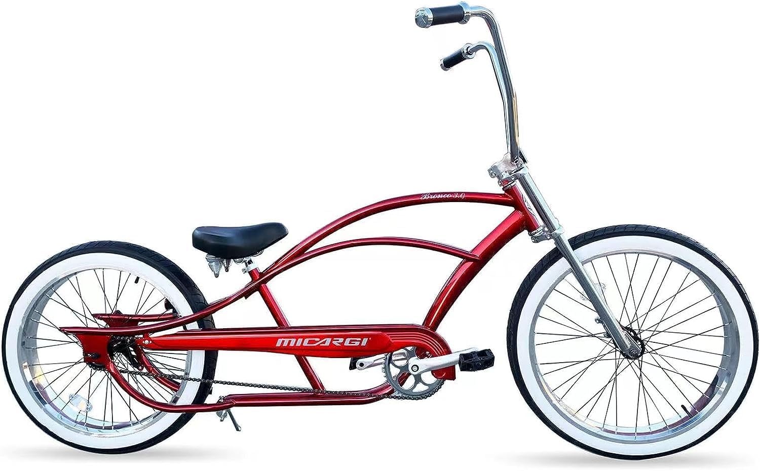 MICARGI Bronco 3.0 Mens Cruiser Bicycles 26/29 inch Long Beach Cruiser Bike with Coaster Brakes Front/Rear White Wall Tires/Black Ties