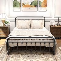 Vista 1 de DUMEE Metal Queen Bed Frame with Headboard and Footboard Farmhouse Platform Bed Frame Queen Size Under Bed Storage No Box Spring Needed, Textured
