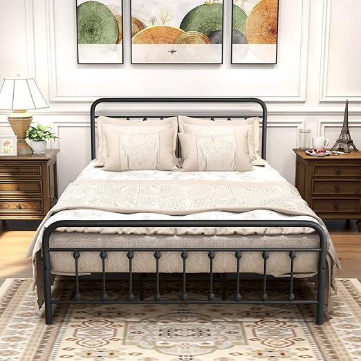 DUMEE Queen Bed Frame with Headboard and Storage No Box Spring Needed