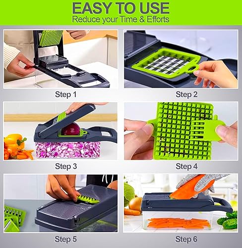Miniatura 4 de TRADEBLAZE Picador de verduras con recipiente, cortador de verduras multifuncional 15 en 1, apto para lavavajillas con material libre de BPA,