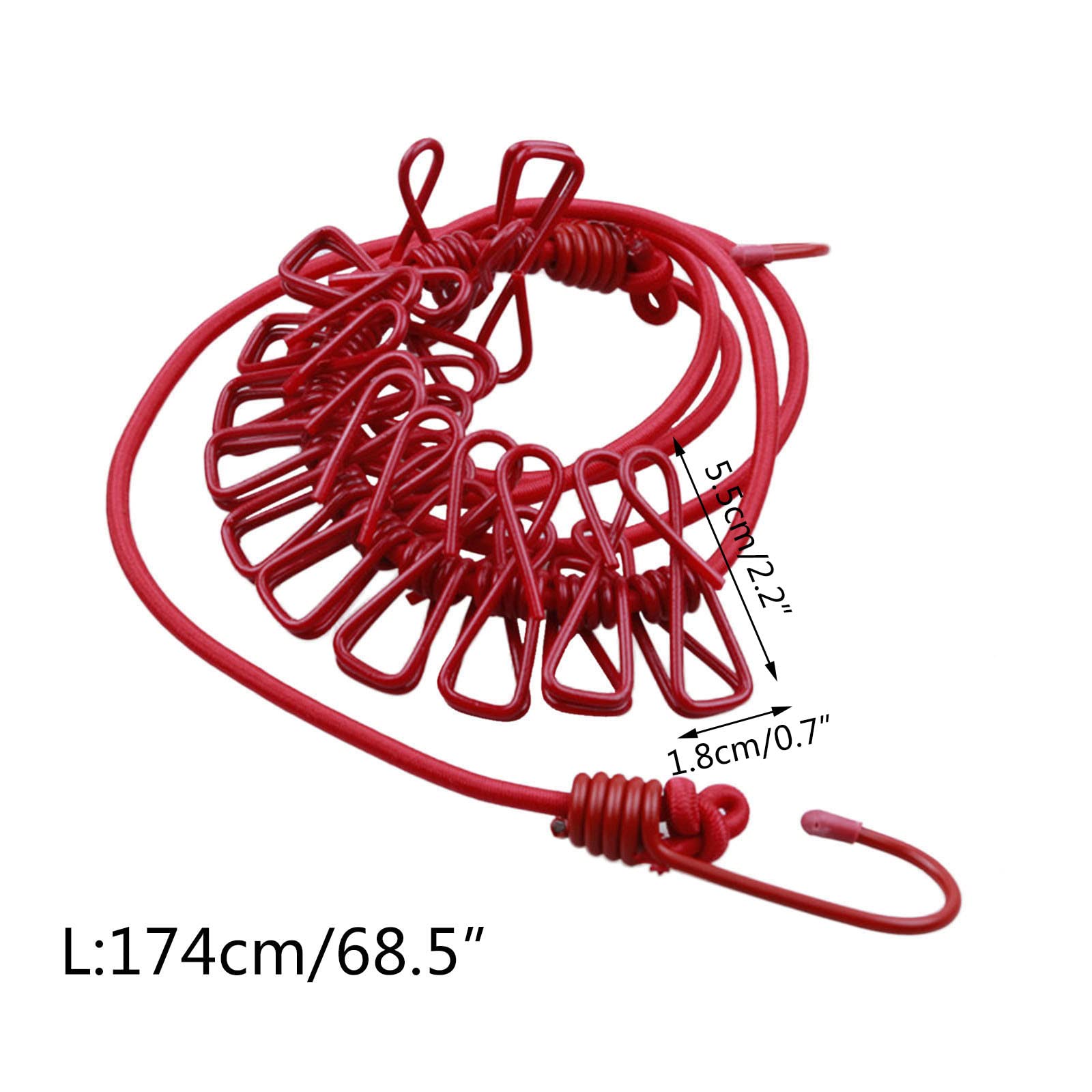 Stendibiancheria Portatile Da Viaggio Con 12 Mollette - Corda Elastica Antivento 4m Con Ganci In Acciaio - Per Campeggio, Hotel, Balcone - Rosso - 2