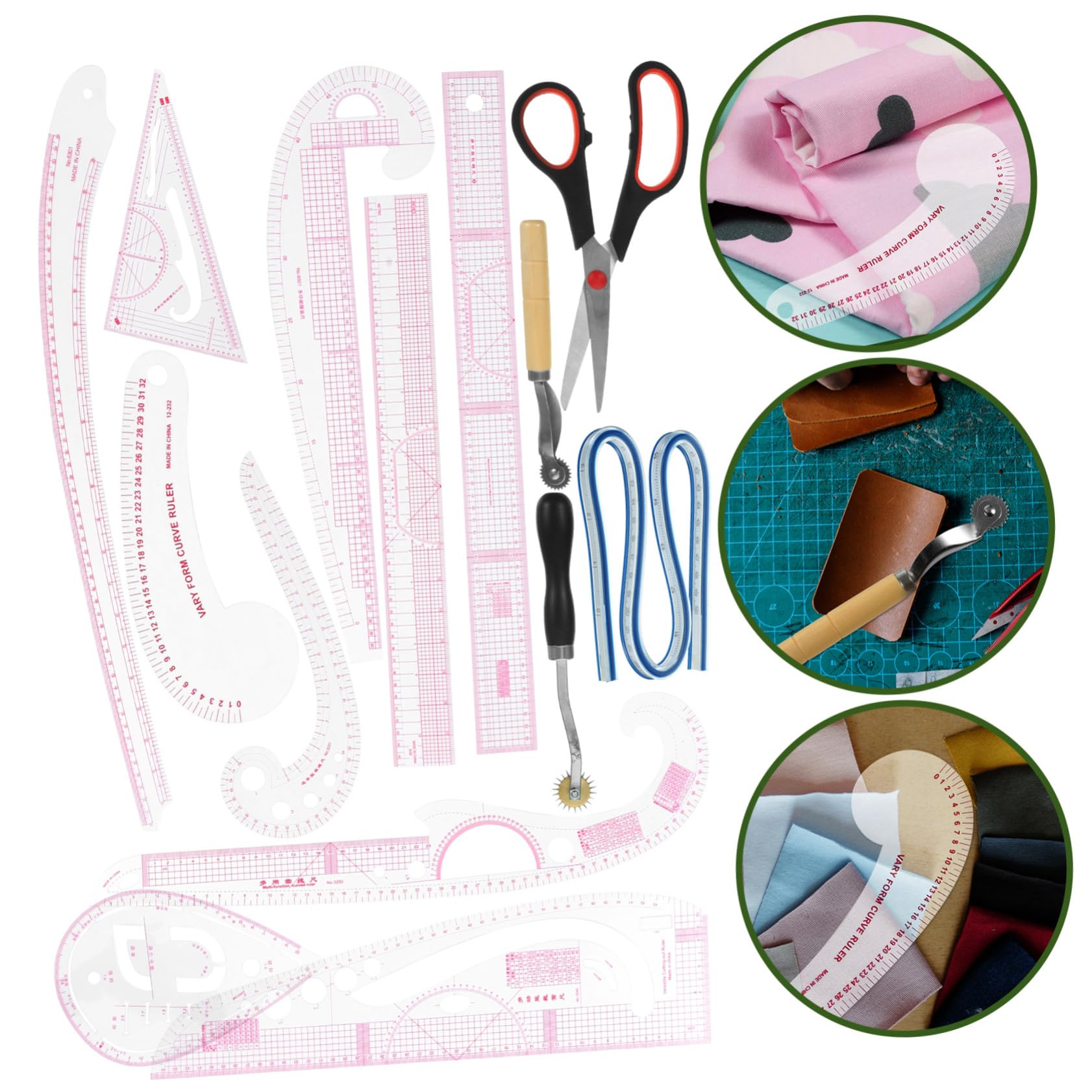 Nählineal für Zuschneiden und Anlegen aus Pvc und Edelstahl 14 Stück Multifunktionale Schnittmuster Lineale für Professionelle Näher und Designer