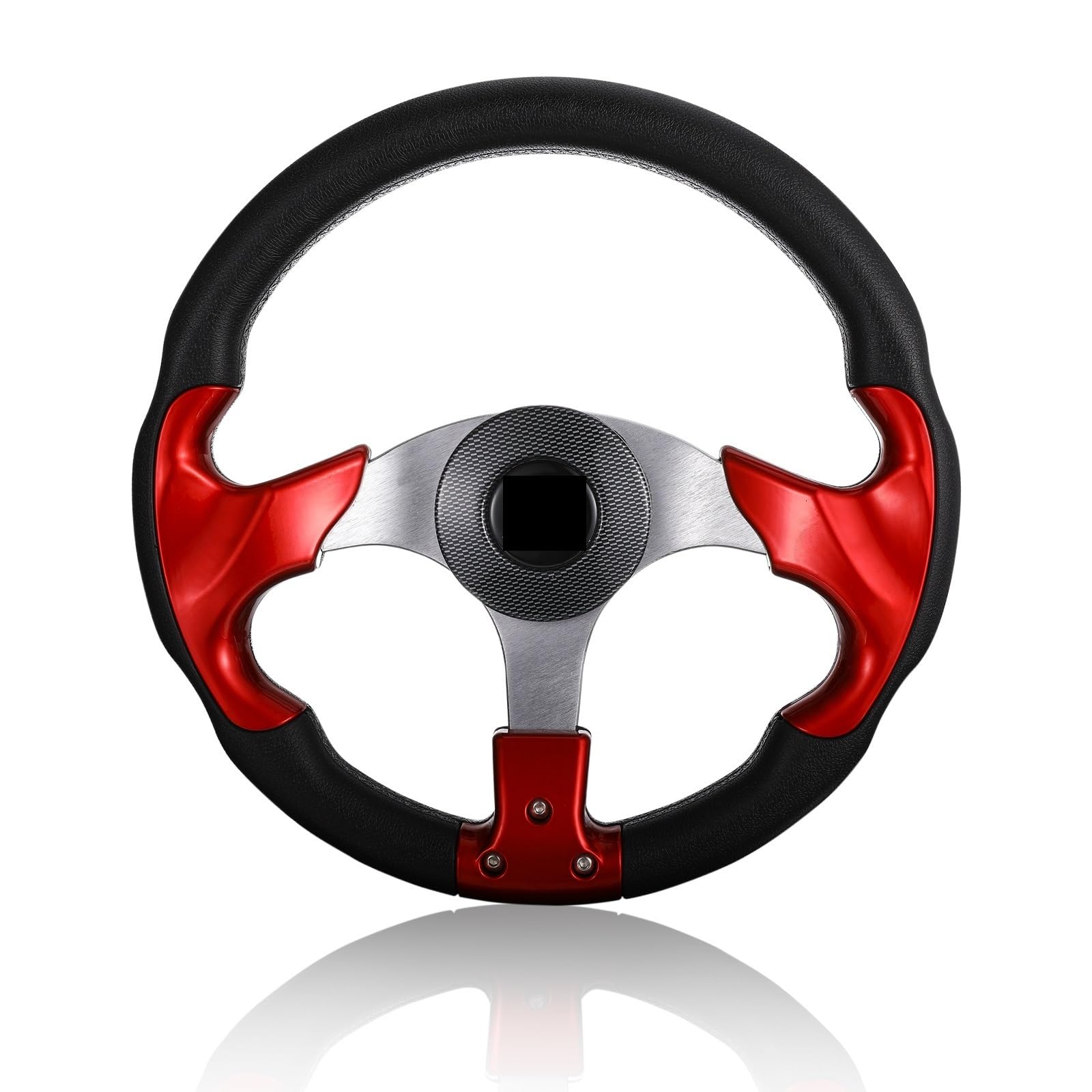 Windzerdong Boat Steering Wheel Alloy 3 Spokes Non-directional PU Foam Grip Anti-rust Helm Accessories Hardware with Center Cap(Red)