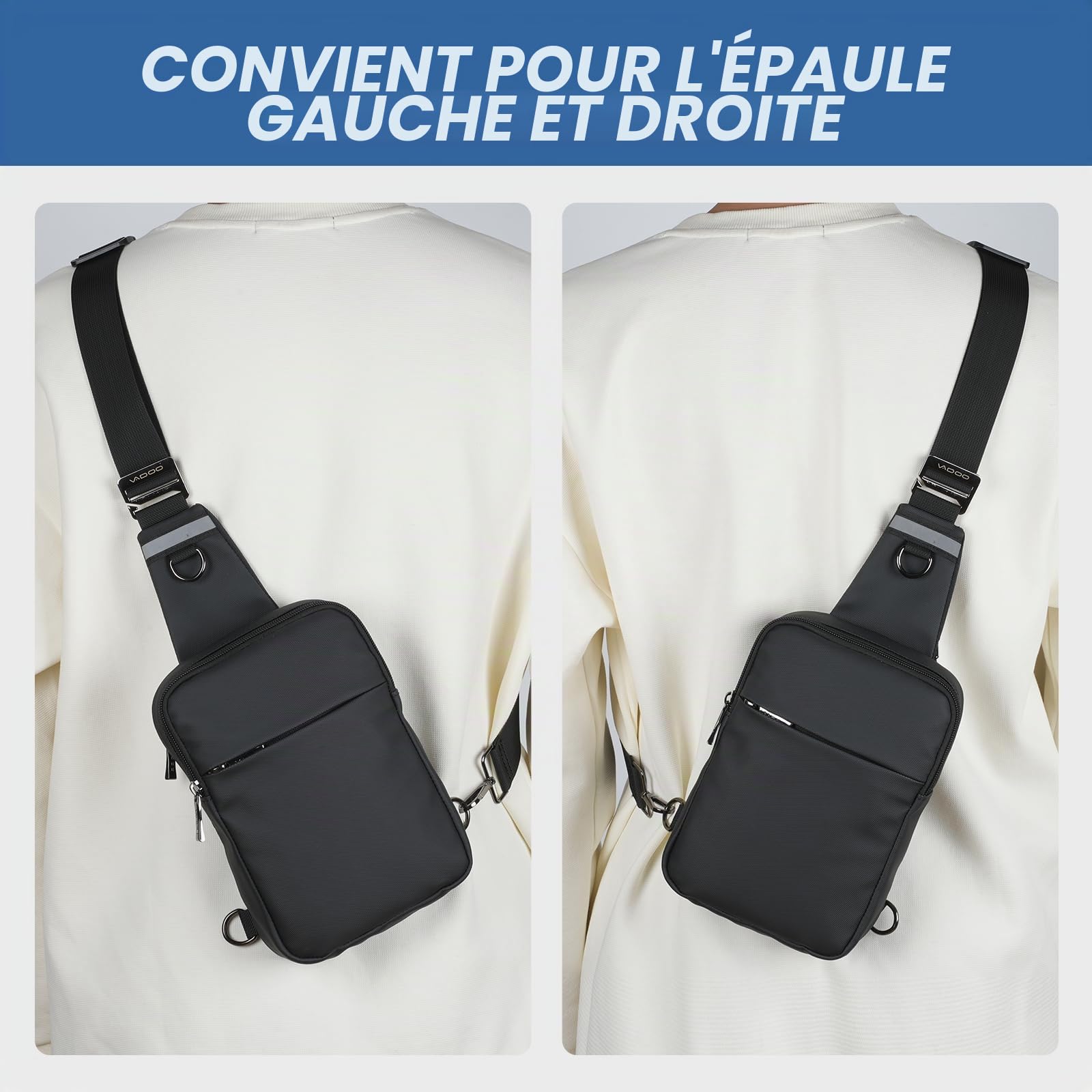 BROADREAM Sac à Bandoulière pour homme et femme, Sling Bag avec blocage RFID, petit sac à bandoulière étanche, Sac Banane Bandouliere pour Voyage Sports de Plein Air
