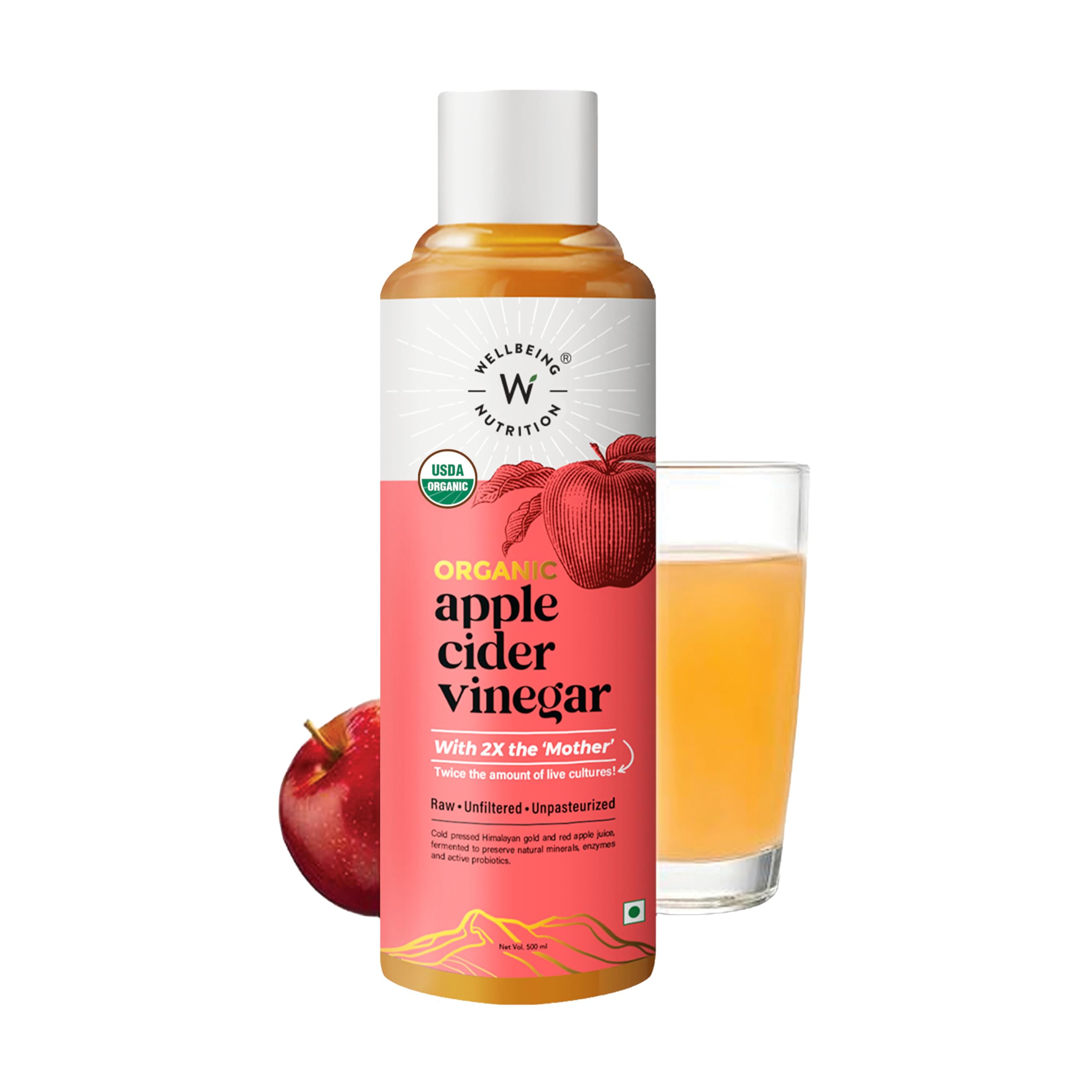 Wellbeing Nutrition Organic Himalayan Apple Cider Vinegar (ACV) with Mother of Vinegar | 2X Strands of Probiotic and Enzymes | Raw, Unfiltered, Unpasteurized | 500ml - Image 4 thumbnail