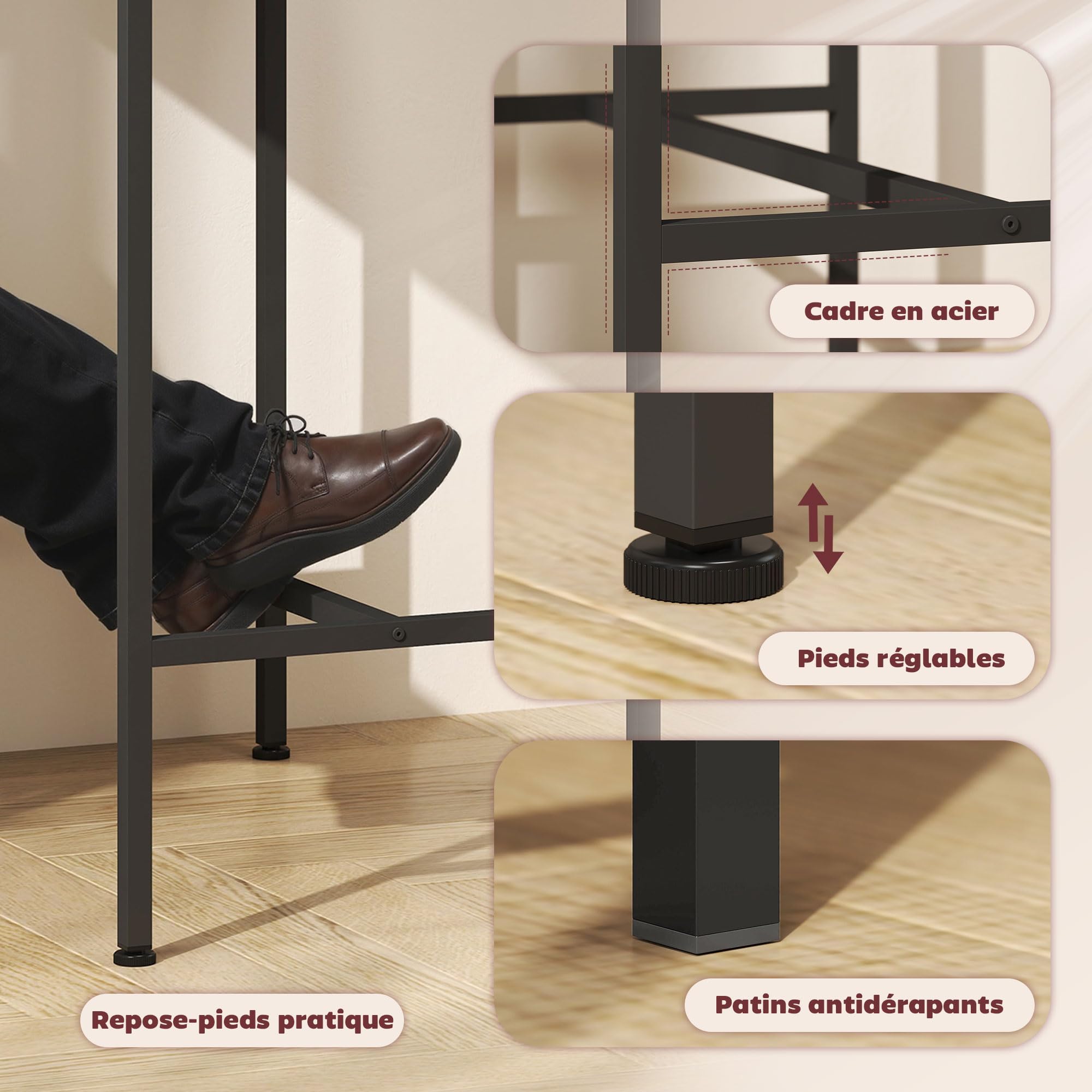 HOMCOM - Conjunto de Mesa de Bar con taburetes, Mesa de Comedor de pie con 2 sillas de Bar, Marco de Acero para Cocina, Comedor y Sala de Estar, Efecto Madera Natural